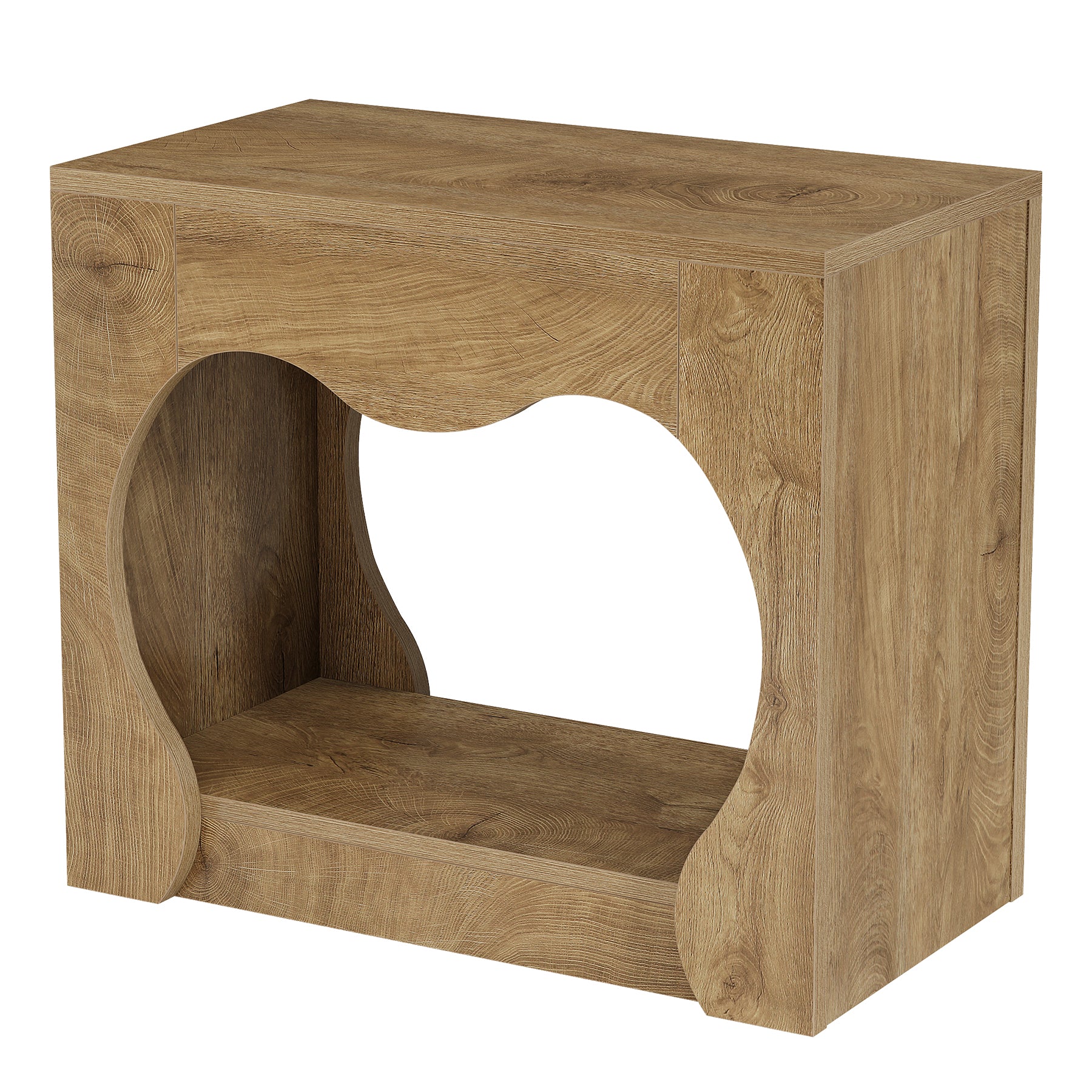 2-Tier End Table, Farmhouse Side Table with Storage Shelves, Curved Arch Cutout