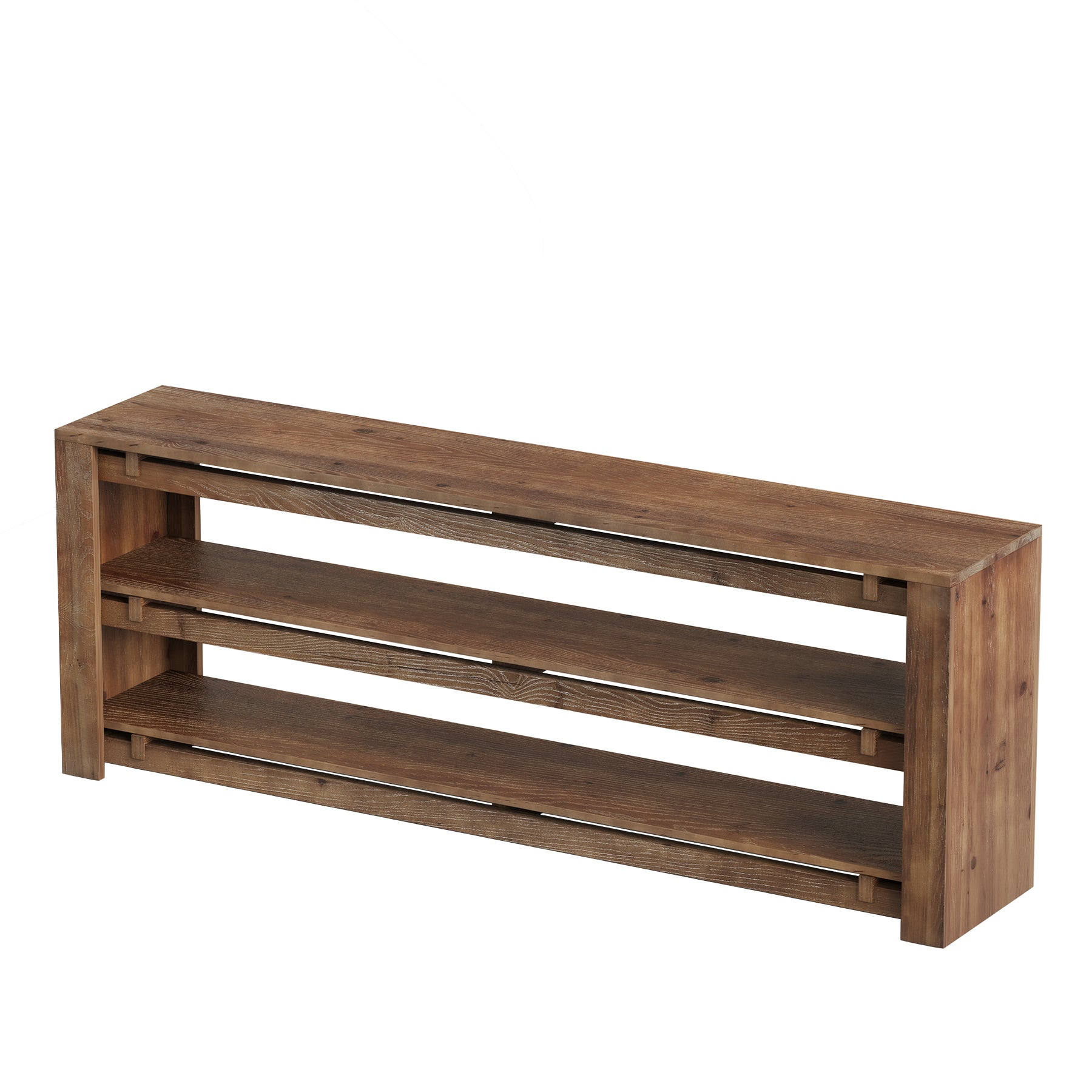 63" Solid Wood TV Stand Fits up to 75" Tvs, 3-Tier TV Console with Storage Shelves