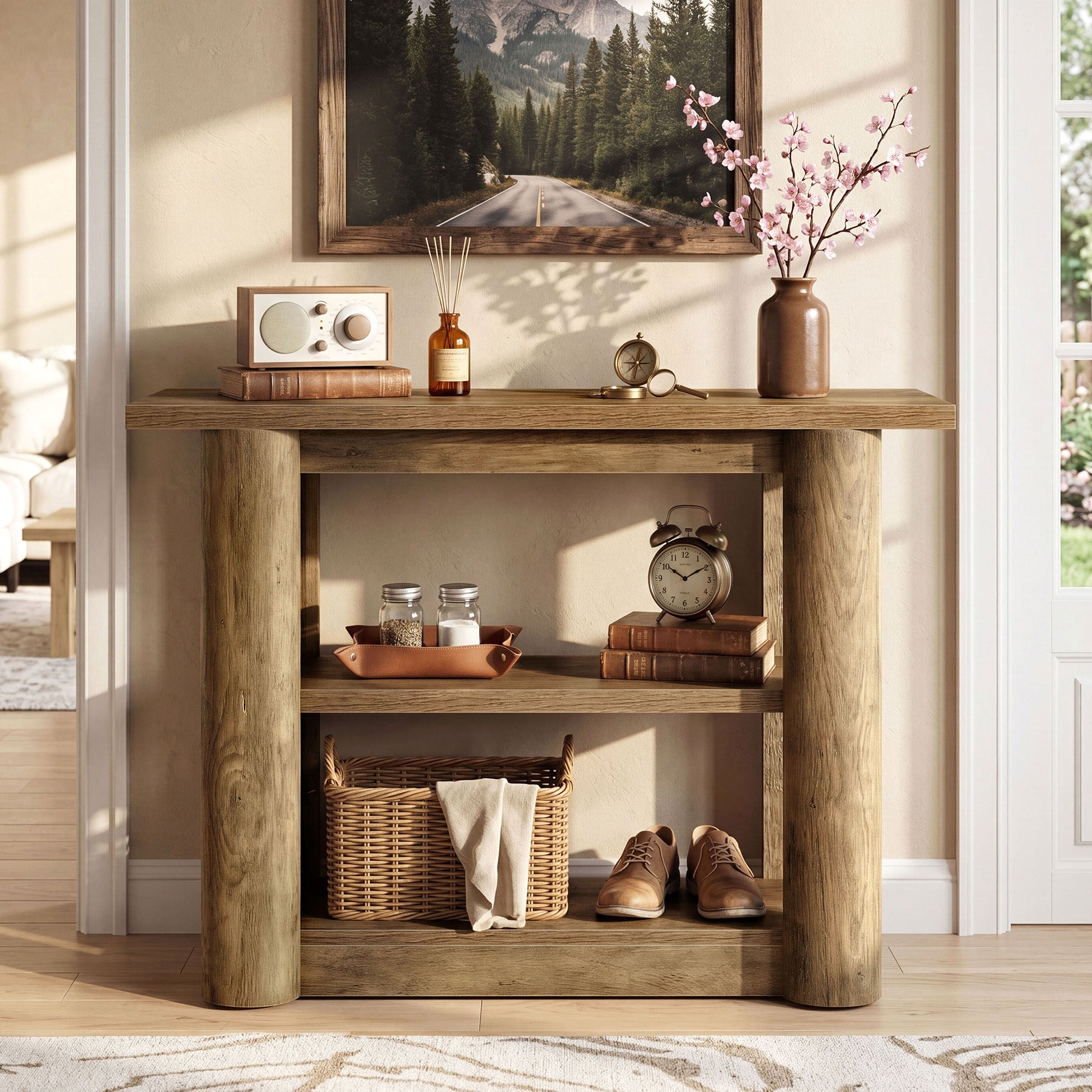 47" Narrow Console Table with Shelves, 3-Tier Entryway Sofa Table with Thick Frame for Hallway & Living Room