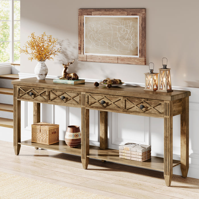 70.8" Console Table, 4-Drawer Farmhouse Sofa Tables with Bottom Storage