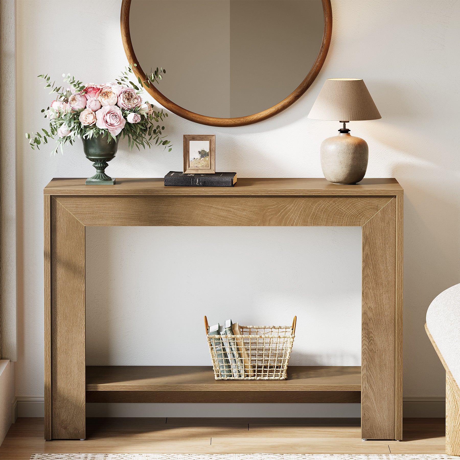 41.3" Console Table, Farmhouse Sofa Entryway Table with 2-Tier Open Storage