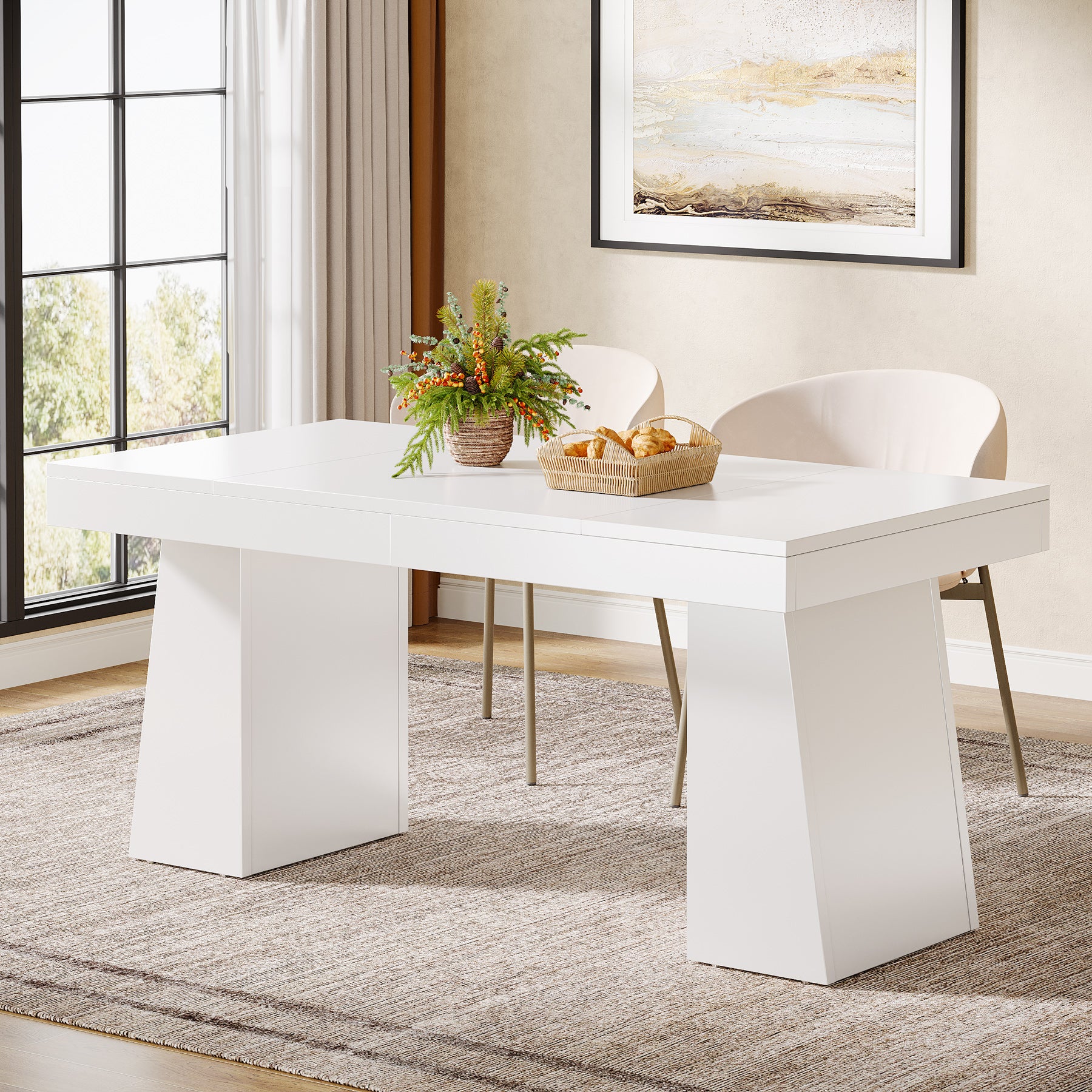 55" Dining Table for 4-6, Rectangular Kitchen Dinner Tables with Sturdy Legs