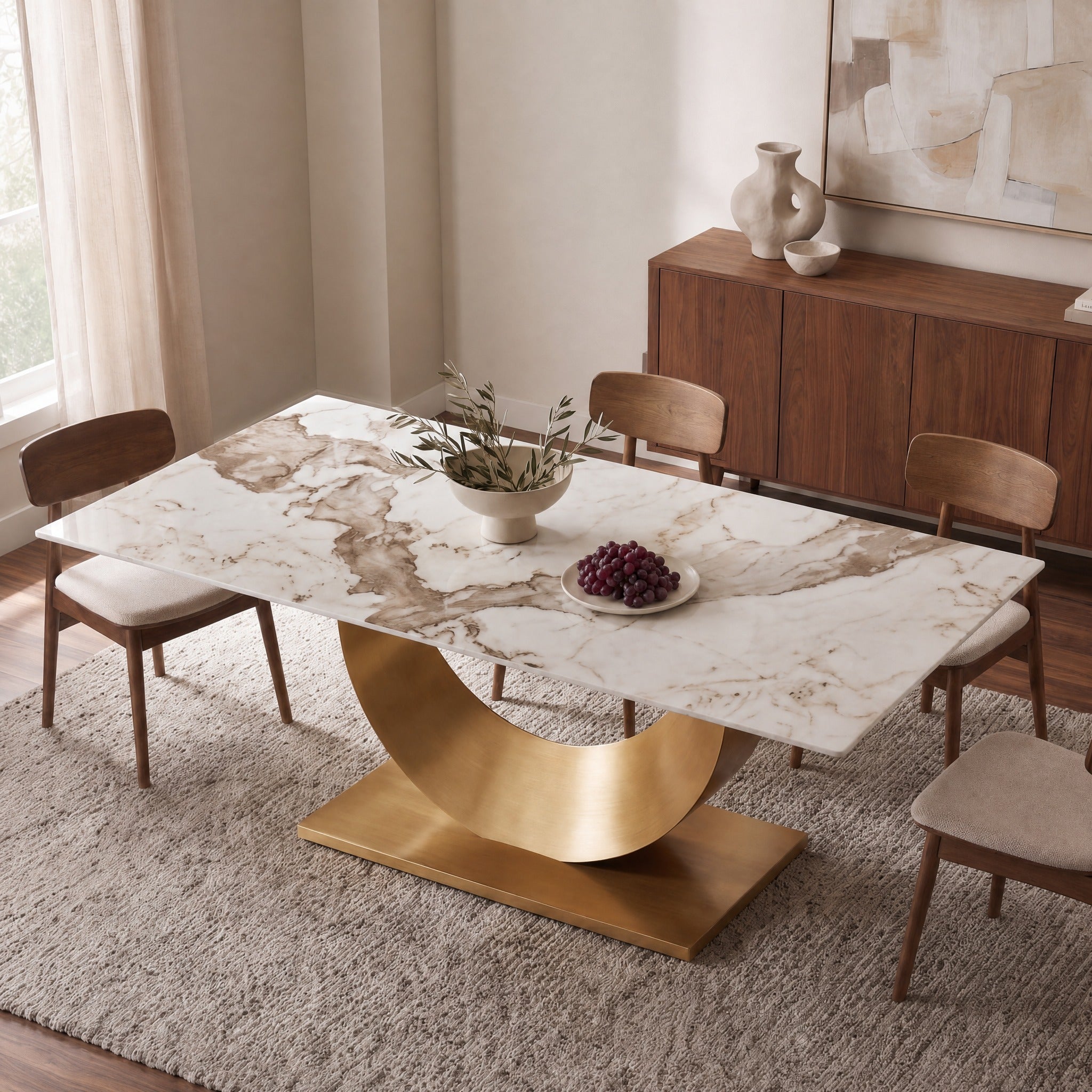 79" Sintered Stone Dining Table with Stainless Steel Pedestal for 8 people Tribesigns