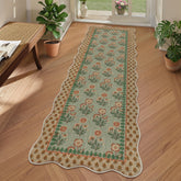 2x6/3x5 Scalloped Floral Easy Jute Washable Area Rug, Farmhouse Soft Low Pile Carpet for Hallway & Entryway, Oeko-Tex Certified 3