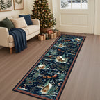 Christmas Snow Forest Washable Area Rug#Color_Blue