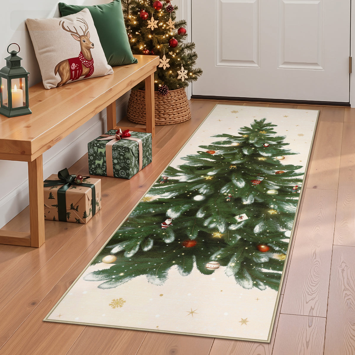 Tribesigns Christmas Tree Washable Runner Rug for Hallway Entryway
