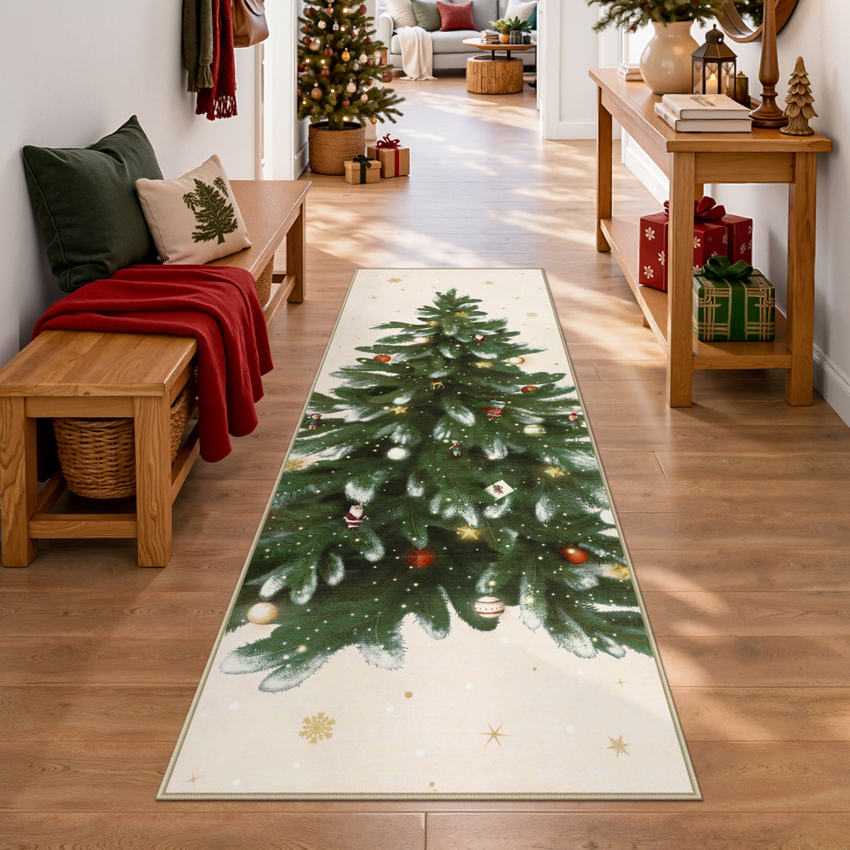 Tribesigns Christmas Tree Washable Runner Rug for Hallway Entryway