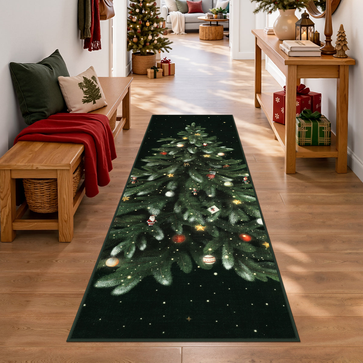 Tribesigns Christmas Tree Washable Runner Rug for Hallway Entryway