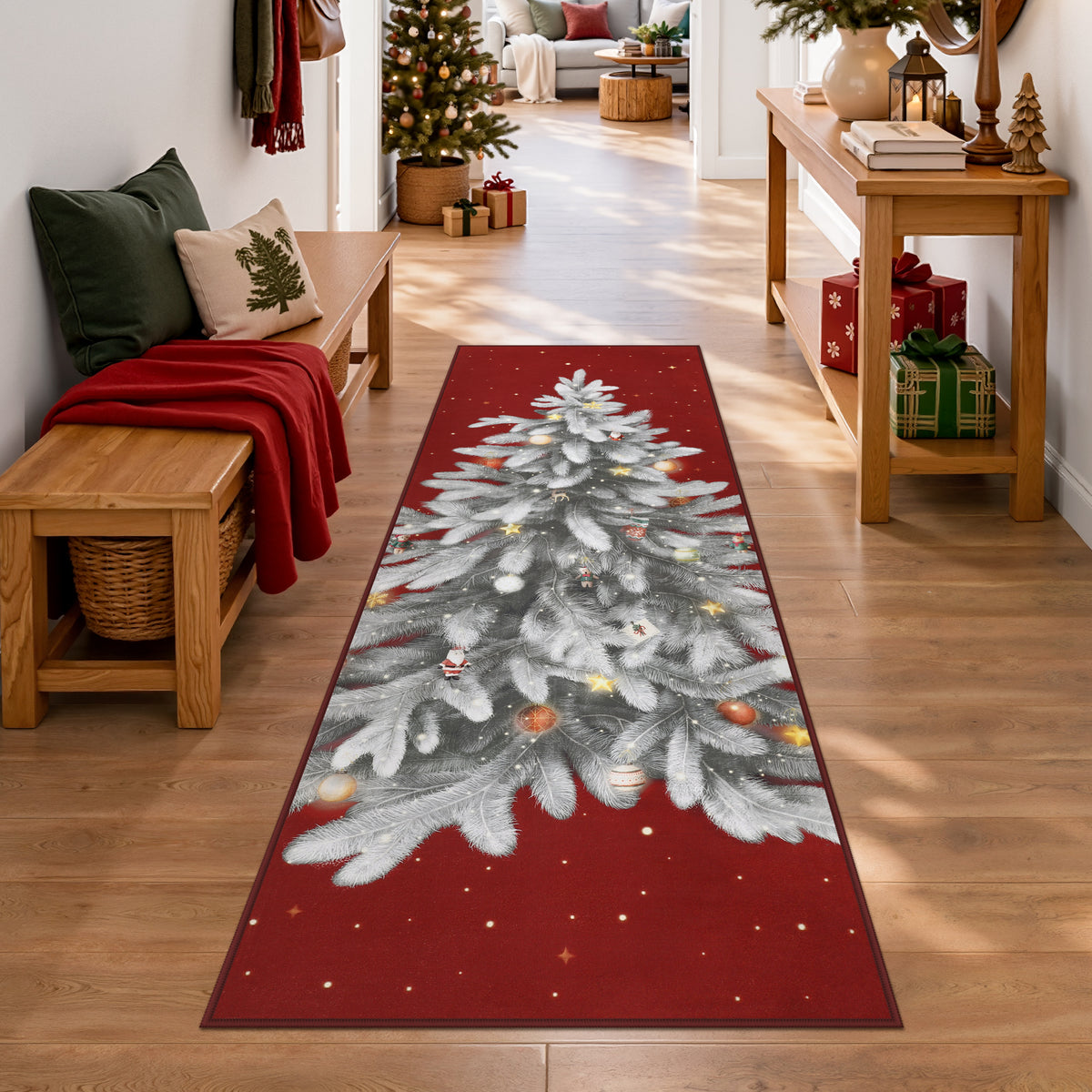 Tribesigns Christmas Tree Washable Runner Rug for Hallway Entryway
