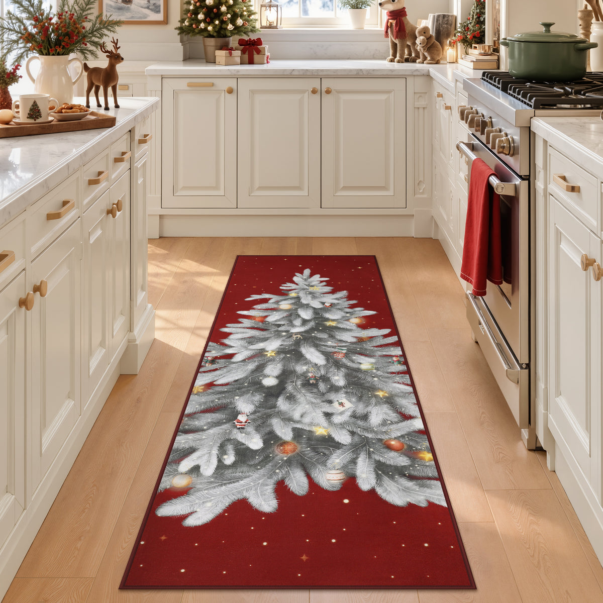 Tribesigns Christmas Tree Washable Runner Rug for Hallway Entryway