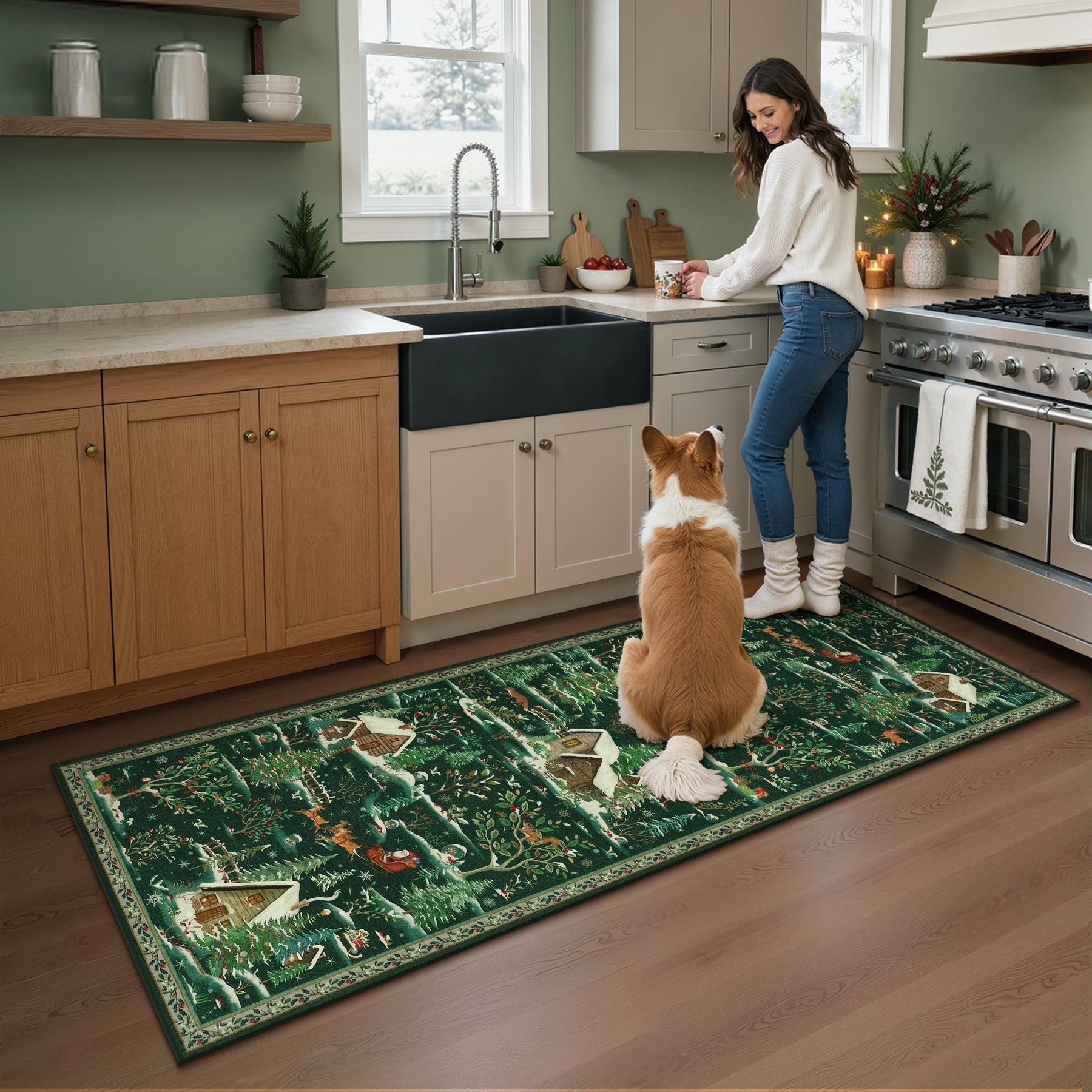 Christmas Snow Forest Washable Area Rug, Soft Holiday Scene Non-Slip Indoor Rug for Living Room Bedroom, Oeko-Tex Certified