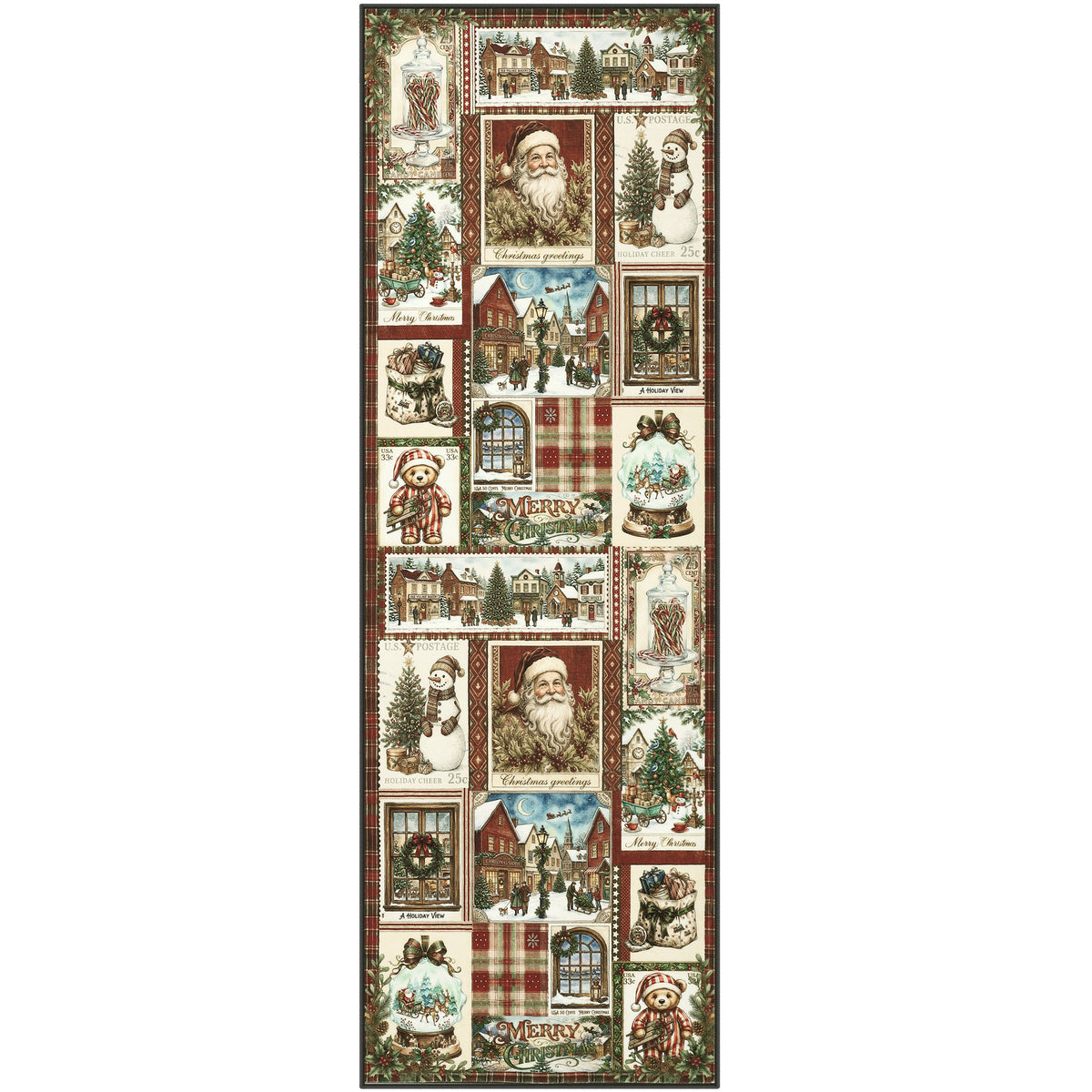 Christmas Vintage Runner Rug, Washable Non-Slip Holiday Kitchen Mat