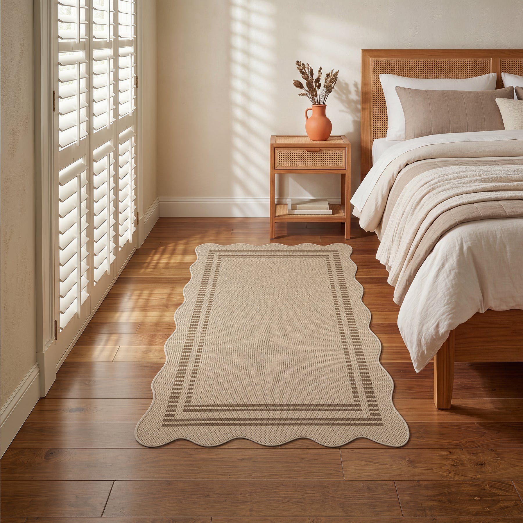 2x6/3x5/5x7 Scalloped Easy Jute Area Rugs, Tan/Checkered Washable Hallway Runner Non Slip Carpet, Oeko-Tex Certified