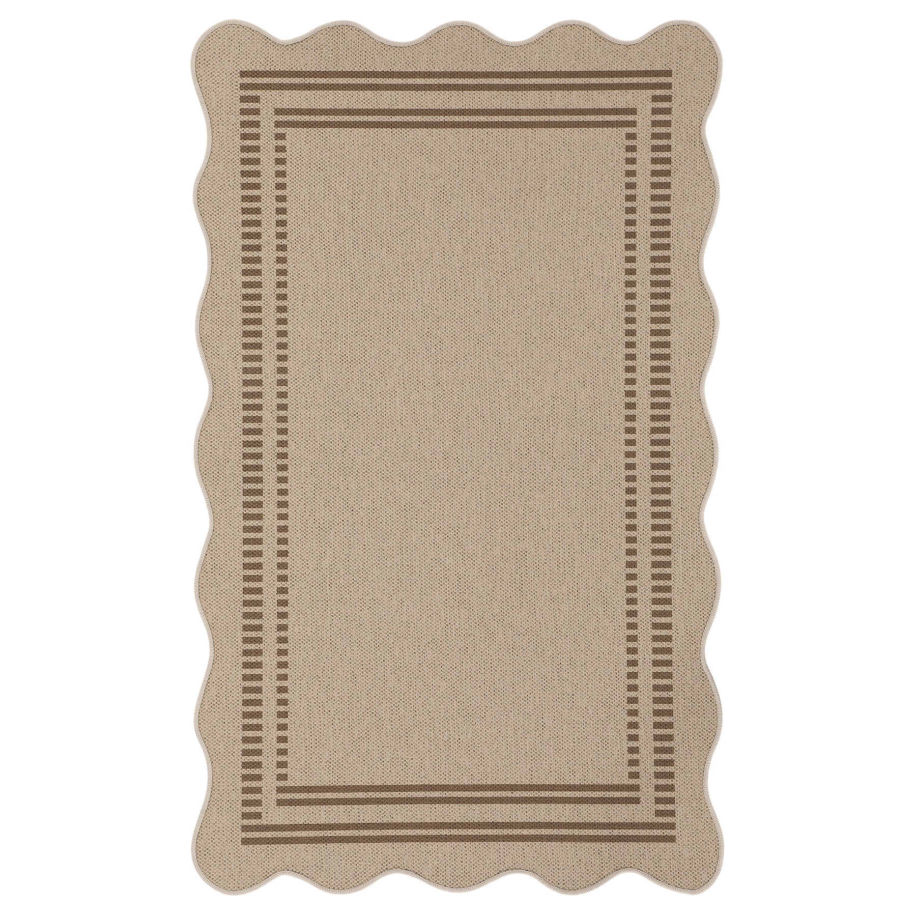2x6/3x5/5x7 Scalloped Easy Jute Area Rugs, Tan/Checkered Washable Hallway Runner Non Slip Carpet, Oeko-Tex Certified