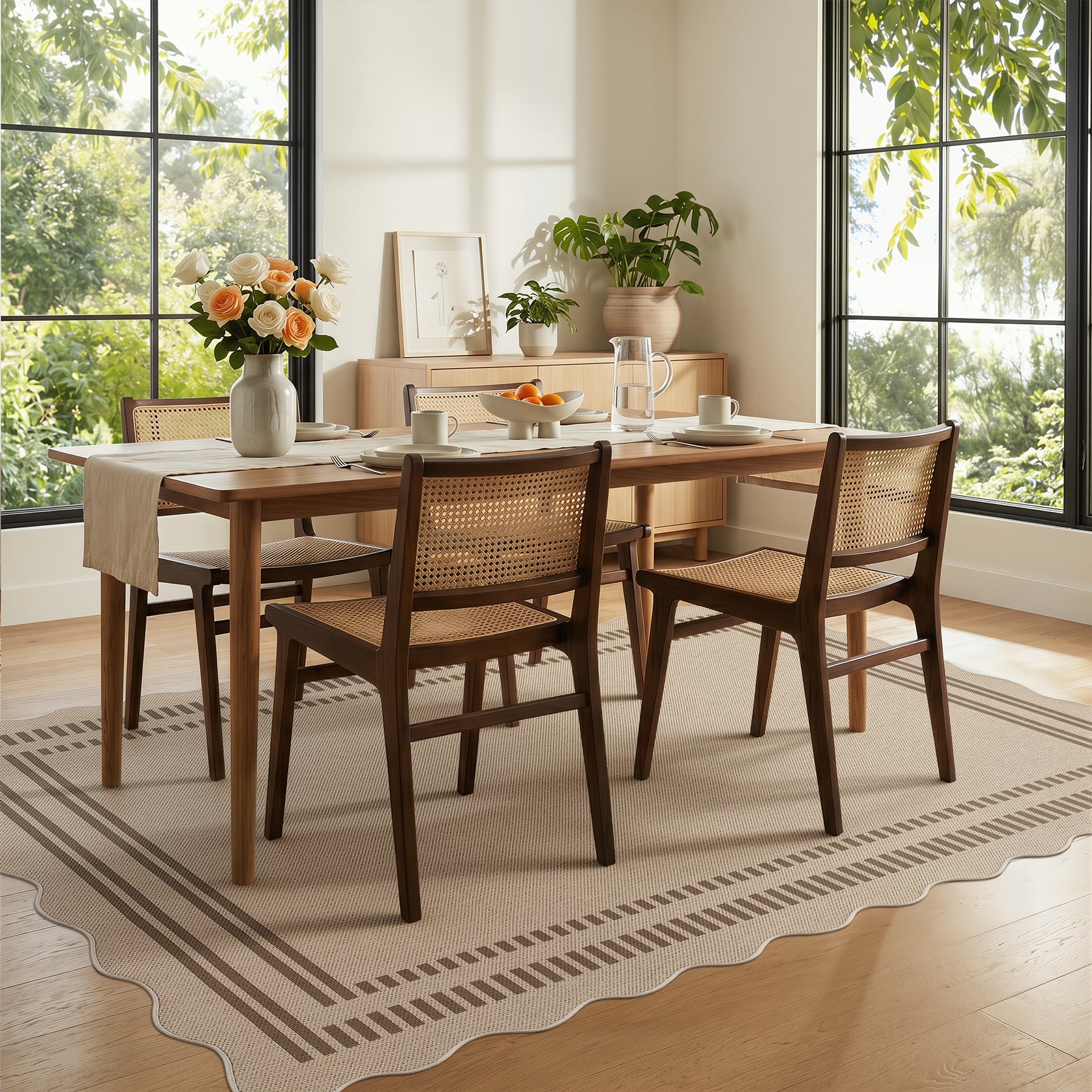 2x6/3x5/5x7 Scalloped Easy Jute Area Rugs, Tan/Checkered Washable Hallway Runner Non Slip Carpet, Oeko-Tex Certified