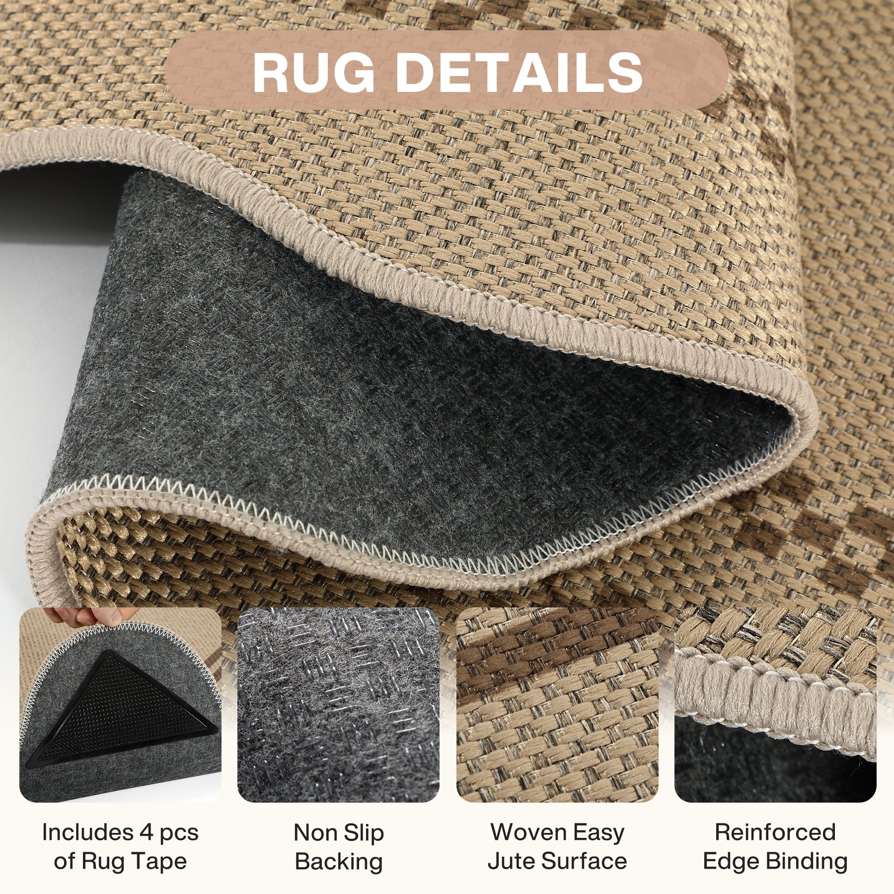 2x6/3x5/5x7 Scalloped Easy Jute Area Rugs