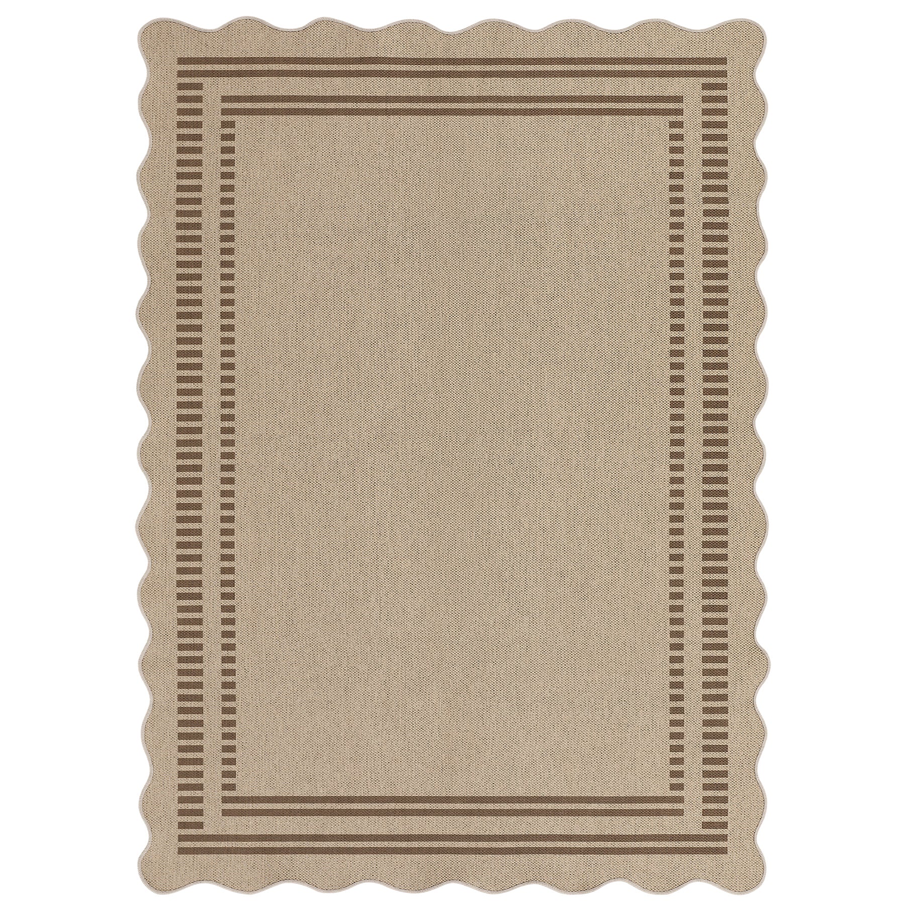 2x6/3x5/5x7 Scalloped Easy Jute Area Rugs, Tan/Checkered Washable Hallway Runner Non Slip Carpet, Oeko-Tex Certified