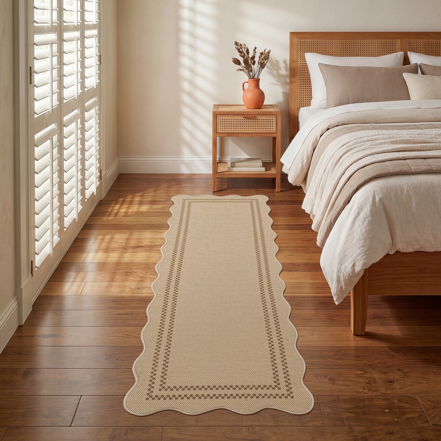 2x6/3x5/5x7 Scalloped Easy Jute Area Rugs, Tan/Checkered Washable Hallway Runner Non Slip Carpet, Oeko-Tex Certified
