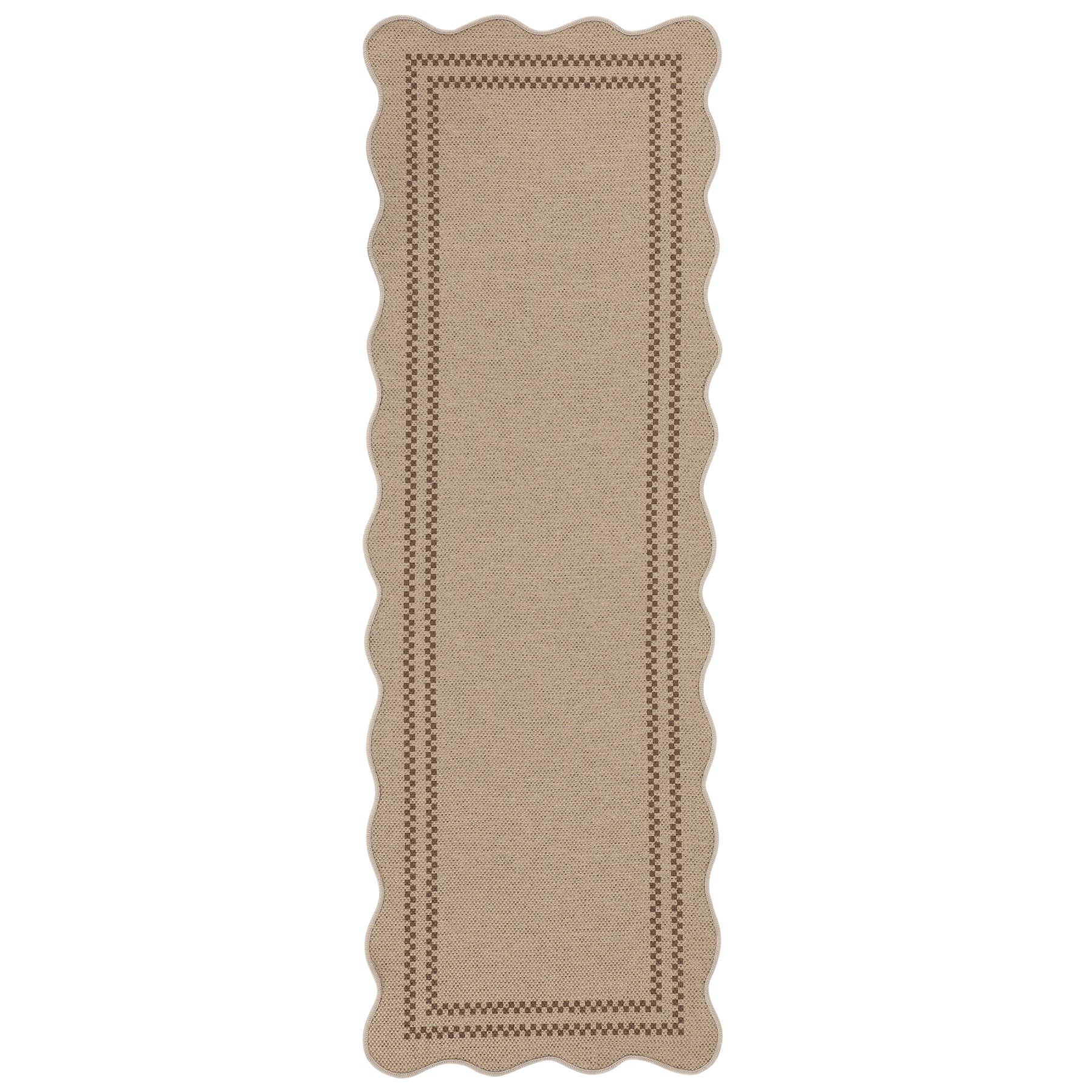 2x6/3x5/5x7 Scalloped Easy Jute Area Rugs, Tan/Checkered Washable Hallway Runner Non Slip Carpet, Oeko-Tex Certified