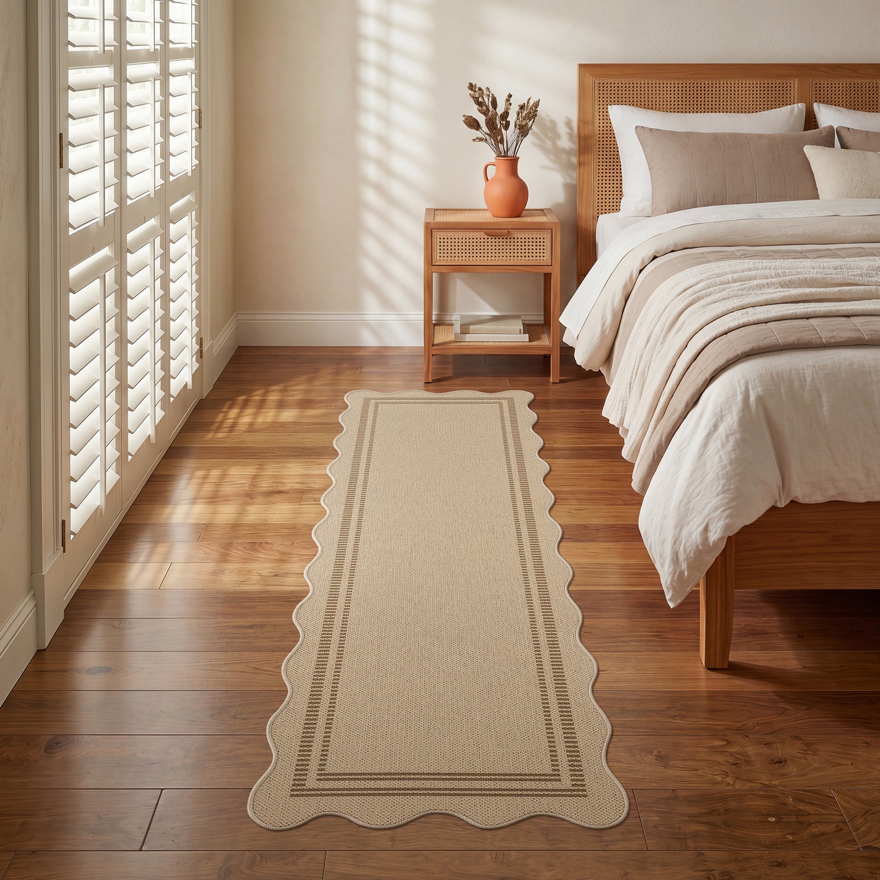 2x6/3x5/5x7 Scalloped Easy Jute Area Rugs, Tan/Checkered Washable Hallway Runner Non Slip Carpet, Oeko-Tex Certified