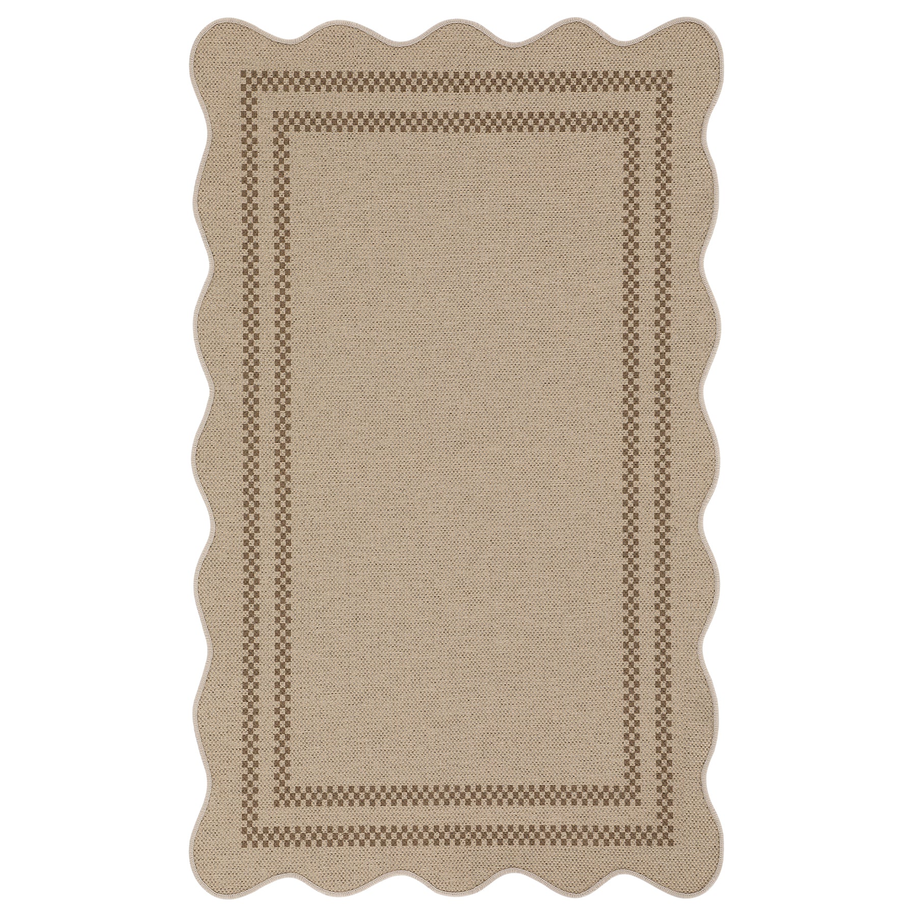 2x6/3x5/5x7 Scalloped Easy Jute Area Rugs, Tan/Checkered Washable Hallway Runner Non Slip Carpet, Oeko-Tex Certified