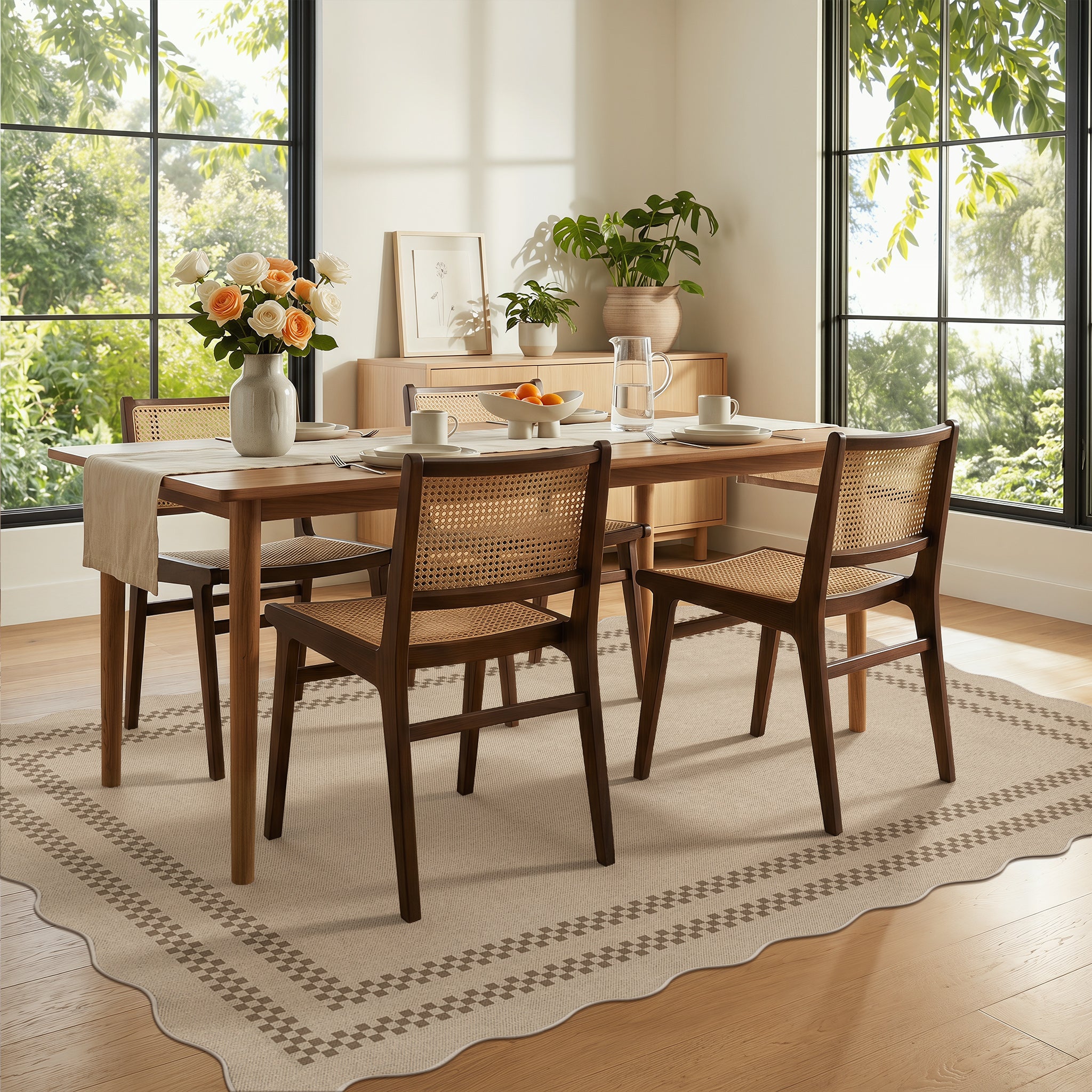 2x6/3x5/5x7 Scalloped Easy Jute Area Rugs, Tan/Checkered Washable Hallway Runner Non Slip Carpet, Oeko-Tex Certified