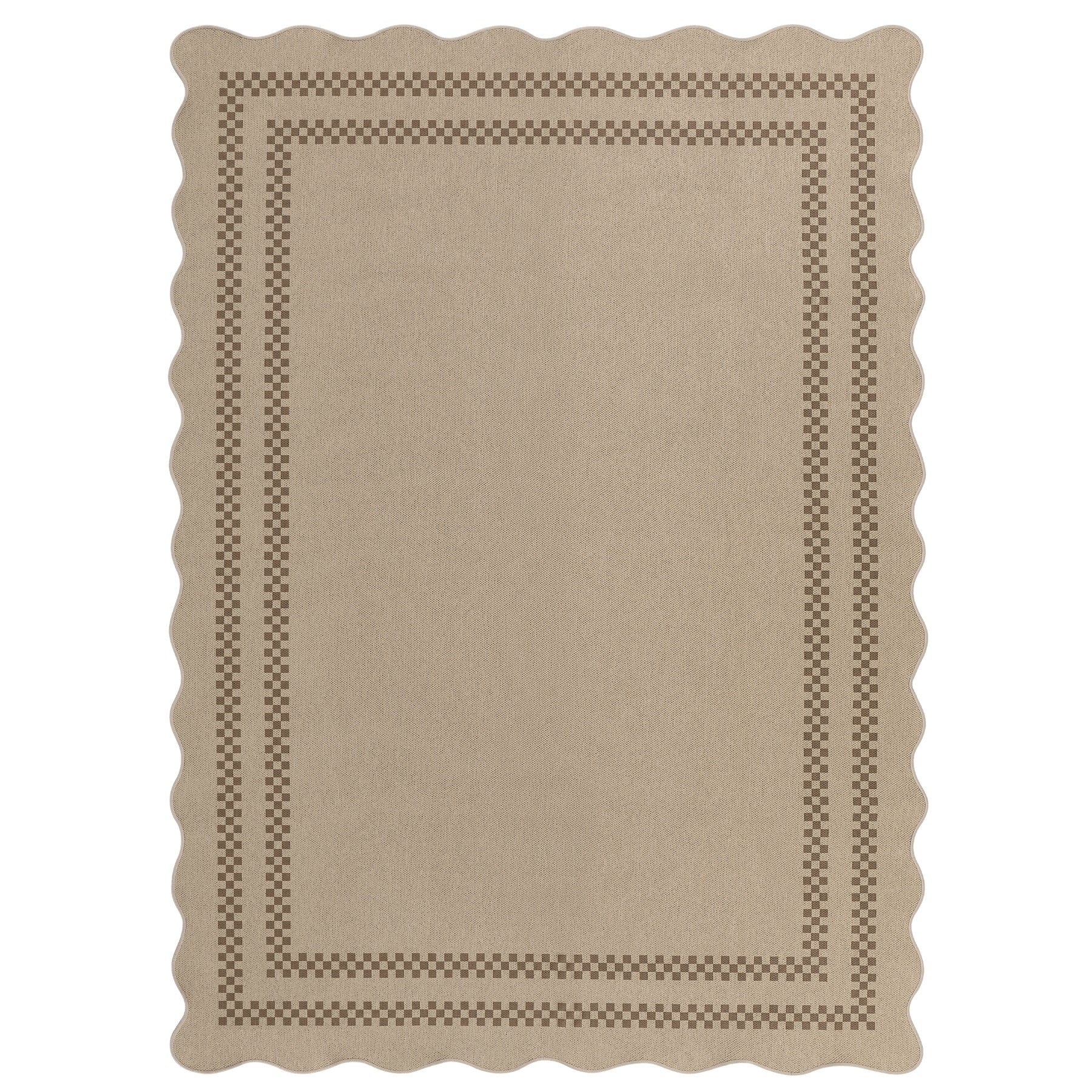 2x6/3x5/5x7 Scalloped Easy Jute Area Rugs, Tan/Checkered Washable Hallway Runner Non Slip Carpet, Oeko-Tex Certified
