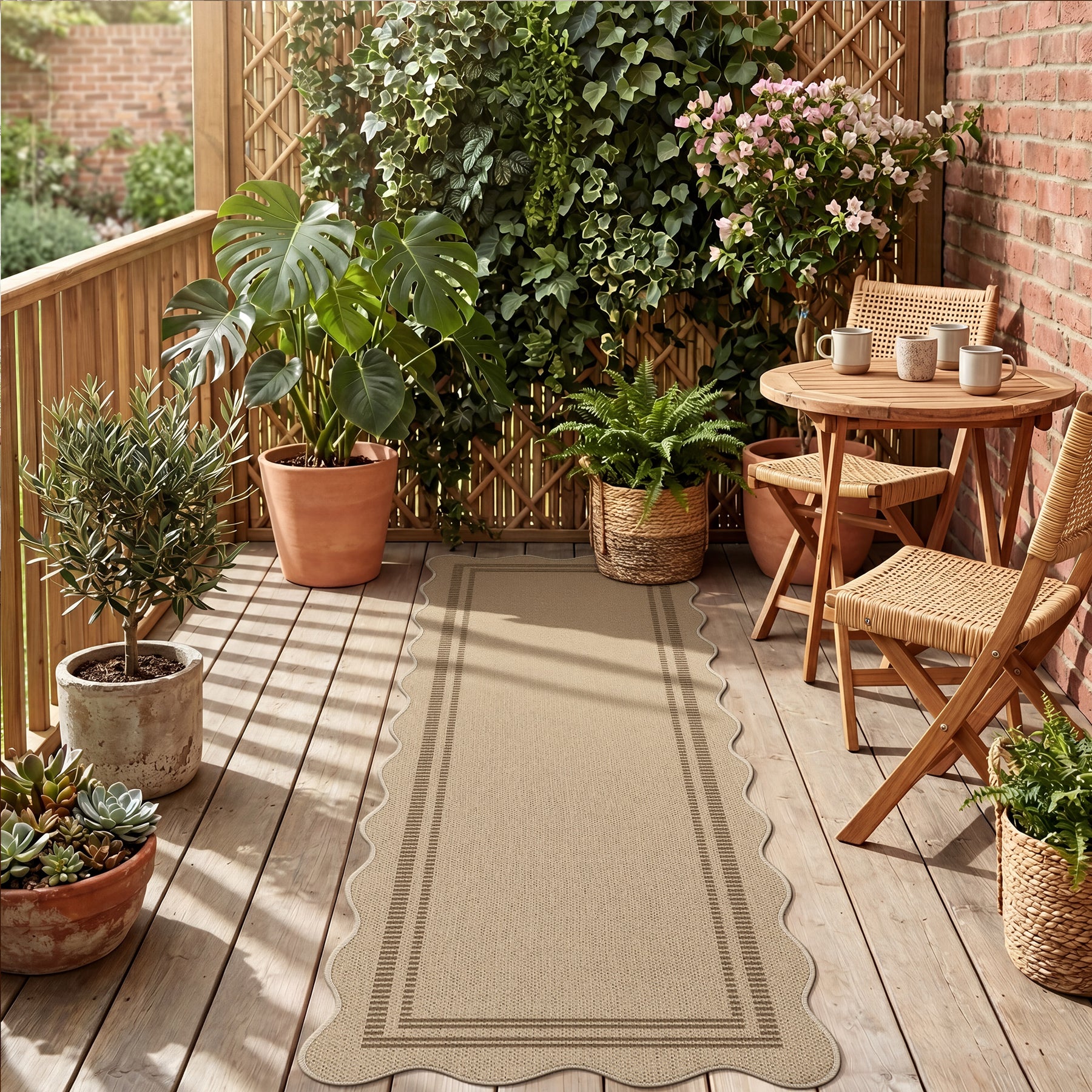 2x6/3x5/5x7 Scalloped Easy Jute Area Rugs, Tan/Checkered Washable Hallway Runner Non Slip Carpet, Oeko-Tex Certified