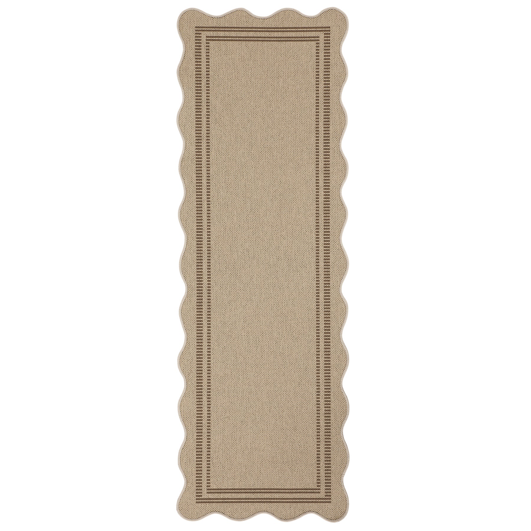 2x6/3x5/5x7 Scalloped Easy Jute Area Rugs, Tan/Checkered Washable Hallway Runner Non Slip Carpet, Oeko-Tex Certified