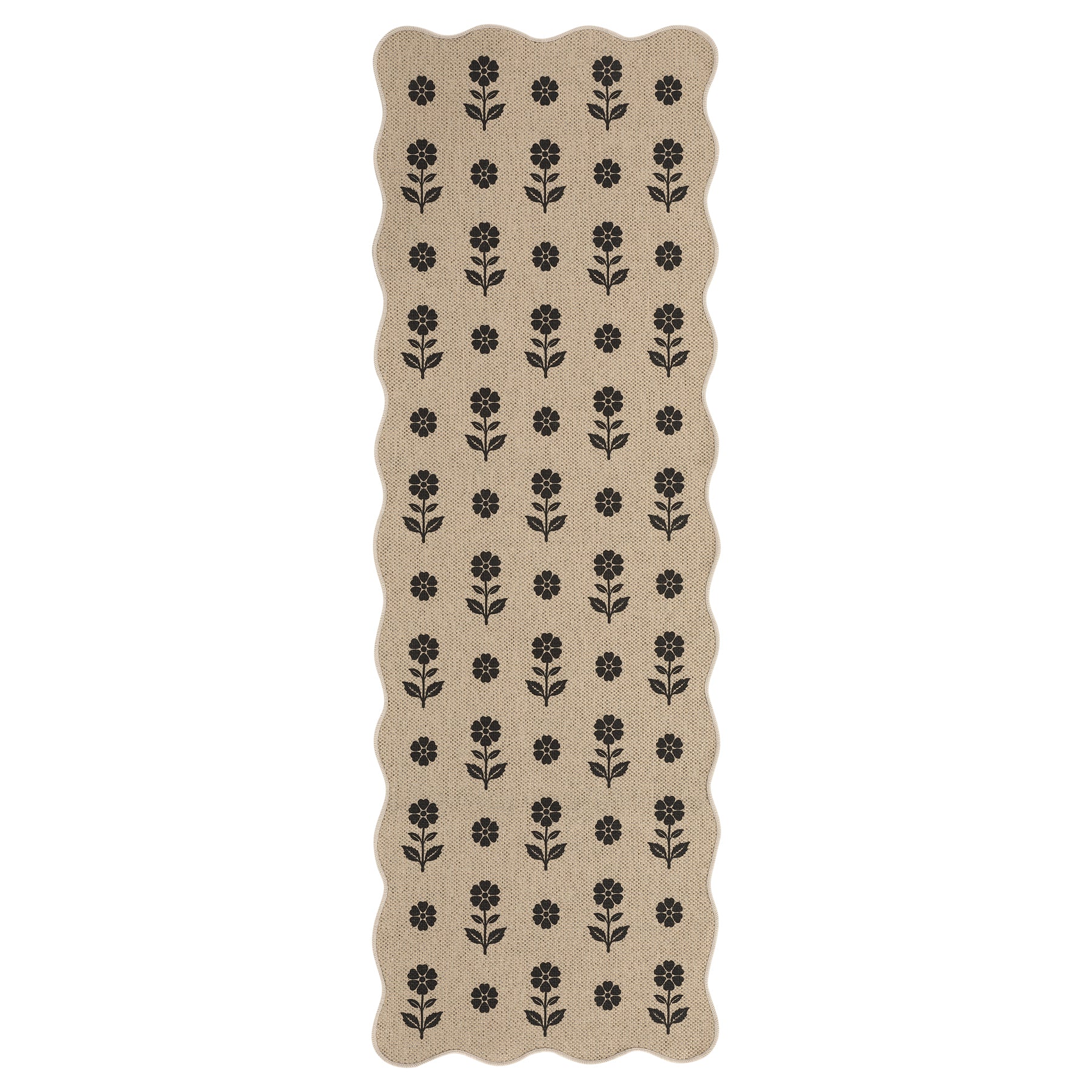 2x6/3x5 Floral Easy Jute Hallway Runner Rug, Scalloped Kitchen Runner Rug Non Skid Washable Indoor Carpet, Oeko-Tex Certified