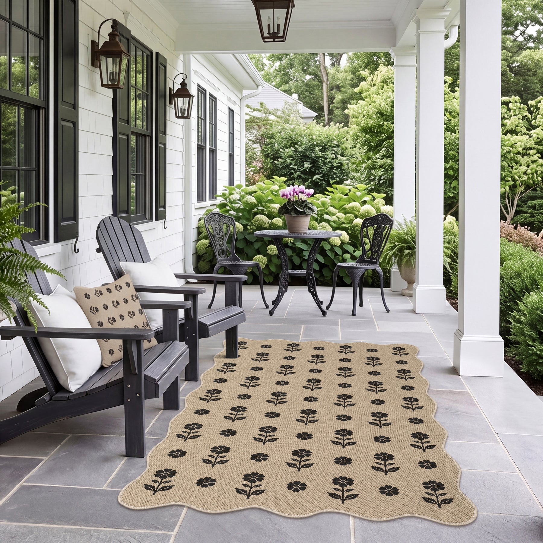 2x6/3x5 Floral Easy Jute Hallway Runner Rug, Scalloped Kitchen Runner Rug Non Skid Washable Indoor Carpet, Oeko-Tex Certified