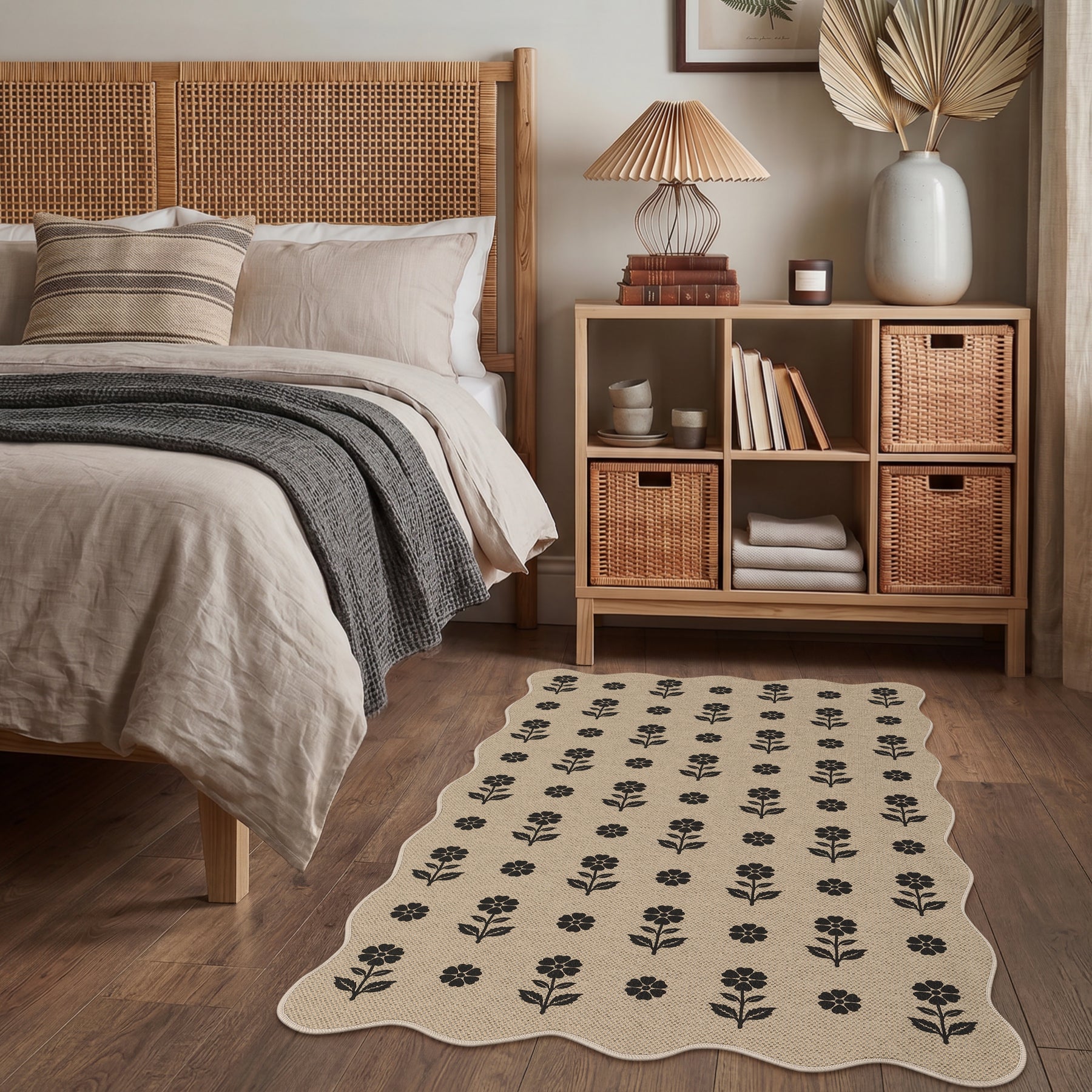 2x6/3x5 Floral Easy Jute Hallway Runner Rug, Scalloped Kitchen Runner Rug Non Skid Washable Indoor Carpet, Oeko-Tex Certified