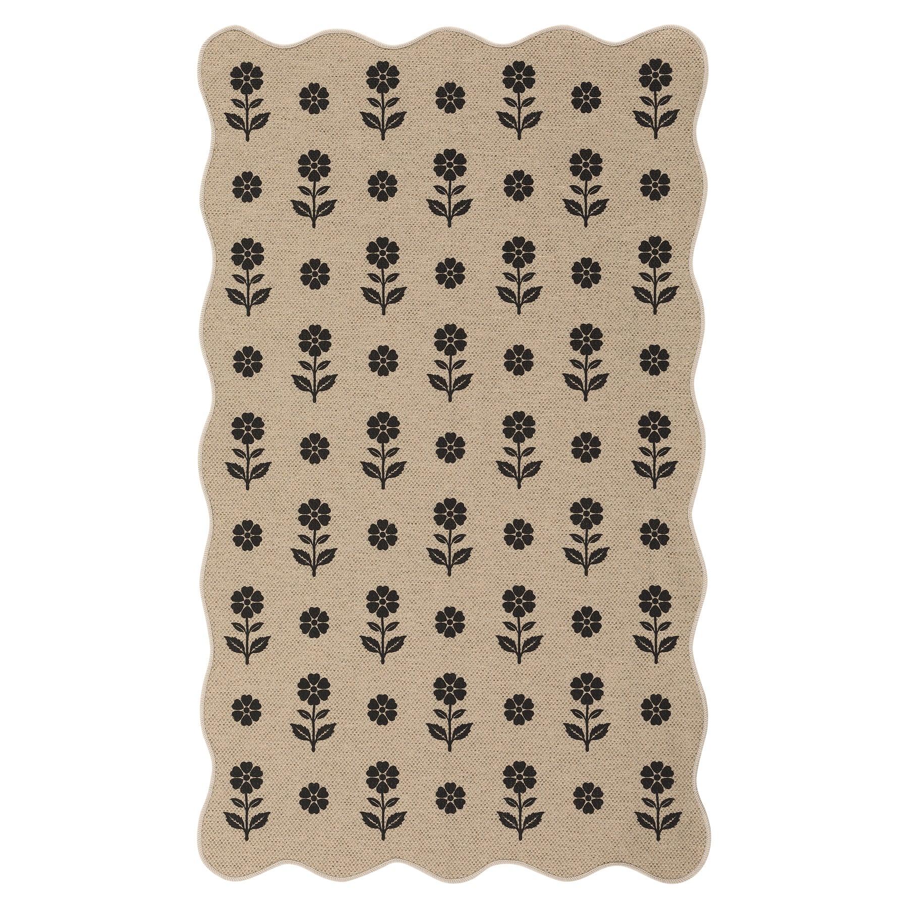 2x6/3x5 Floral Easy Jute Hallway Runner Rug, Scalloped Kitchen Runner Rug Non Skid Washable Indoor Carpet, Oeko-Tex Certified