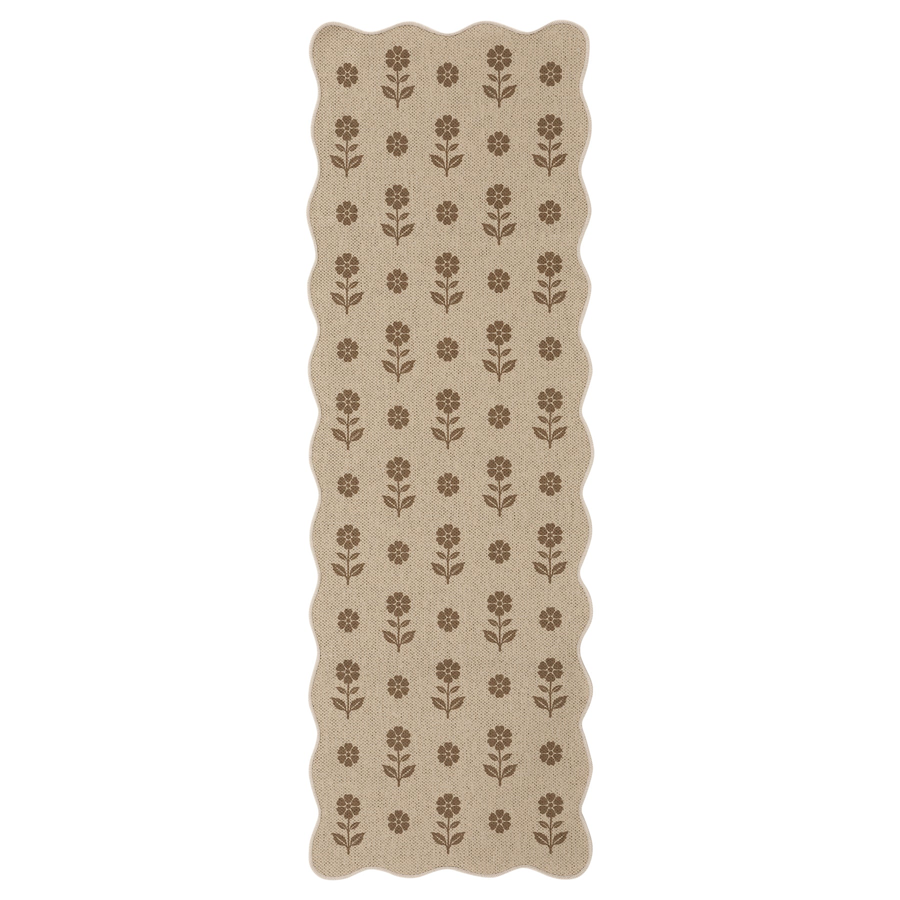 2x6/3x5 Floral Easy Jute Hallway Runner Rug, Scalloped Kitchen Runner Rug Non Skid Washable Indoor Carpet, Oeko-Tex Certified