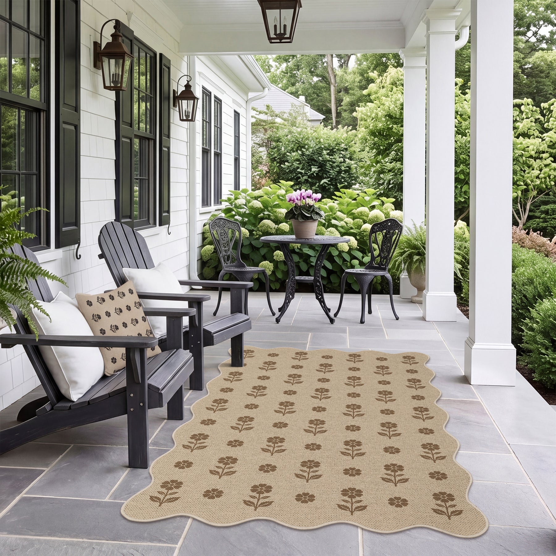 2x6/3x5 Floral Easy Jute Hallway Runner Rug, Scalloped Kitchen Runner Rug Non Skid Washable Indoor Carpet, Oeko-Tex Certified