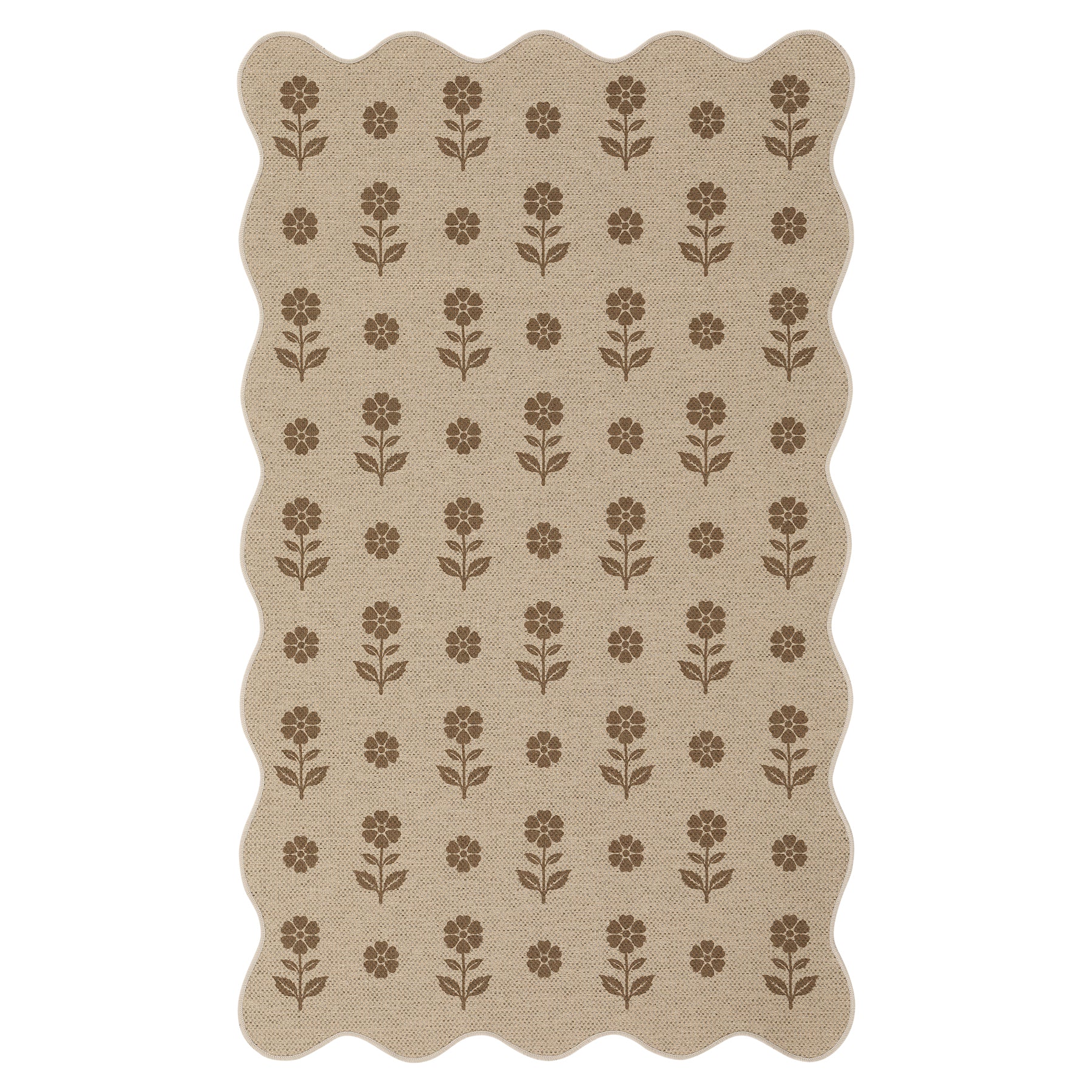 2x6/3x5 Floral Easy Jute Hallway Runner Rug, Scalloped Kitchen Runner Rug Non Skid Washable Indoor Carpet, Oeko-Tex Certified
