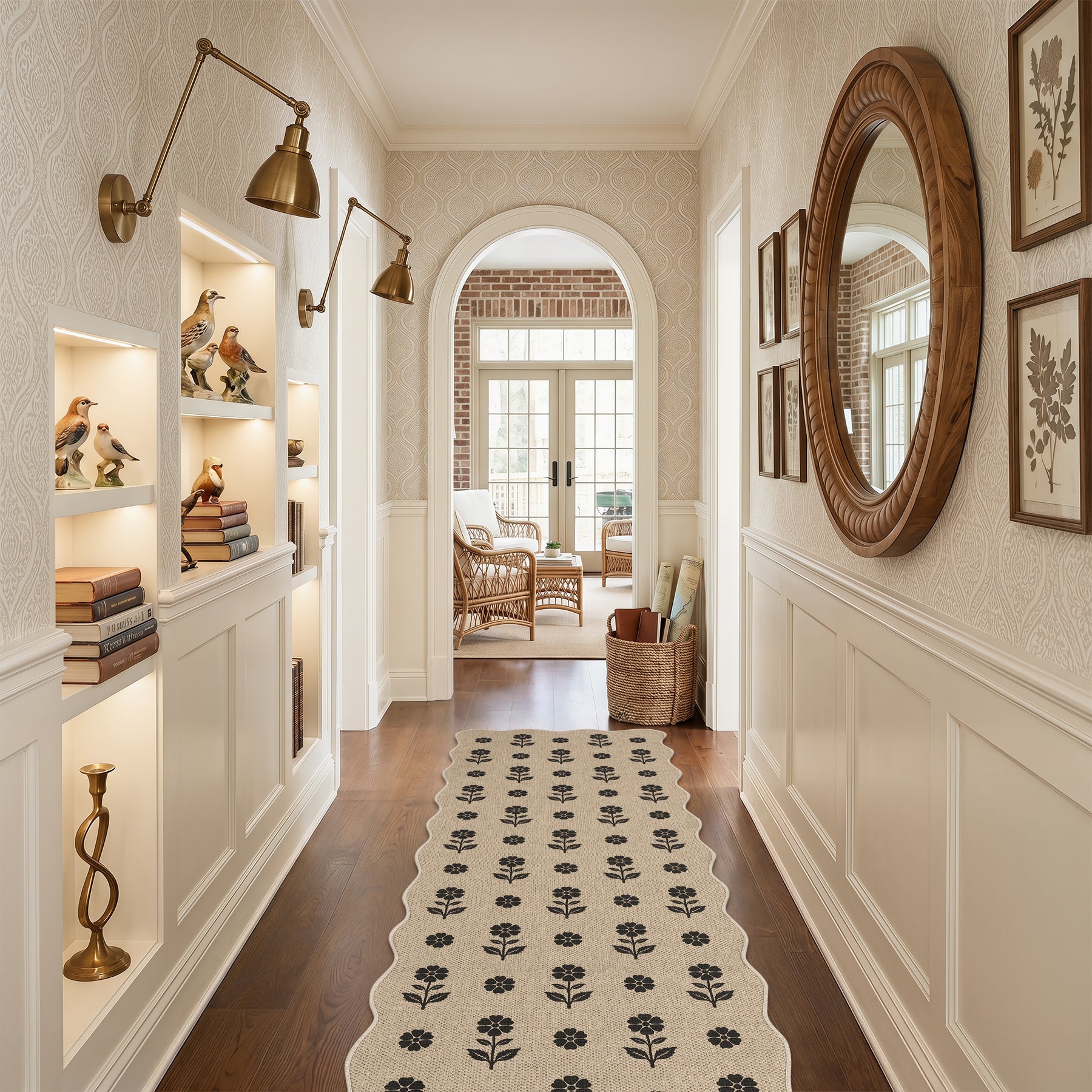 2x6/3x5 Floral Easy Jute Hallway Runner Rug, Scalloped Kitchen Runner Rug Non Skid Washable Indoor Carpet, Oeko-Tex Certified