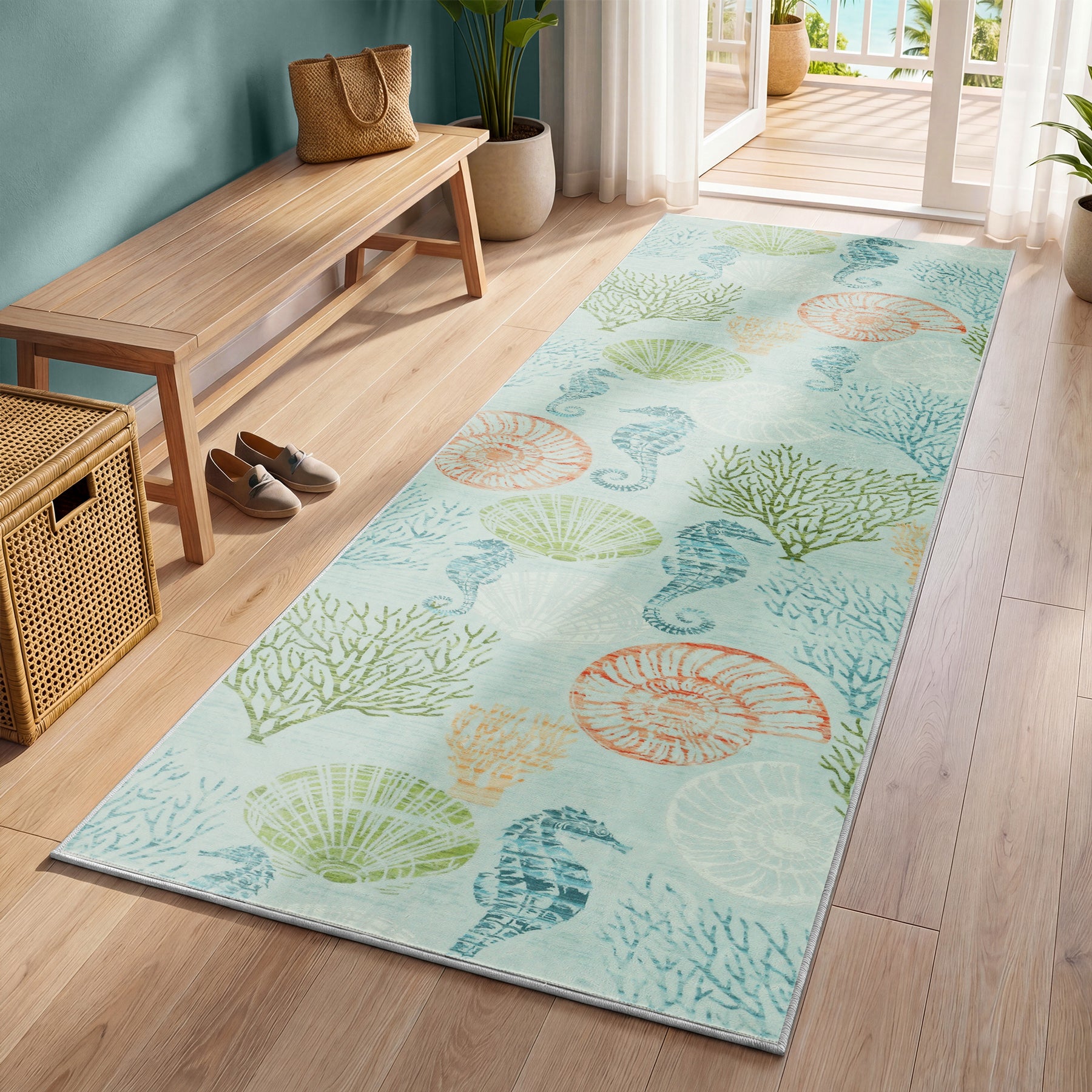2x6/5x7/8x10 Boho Coastal Area Rug, Washable Non Slip Animal Indoor Carpet for Living room Bedroom, Oeko-Tex Certified