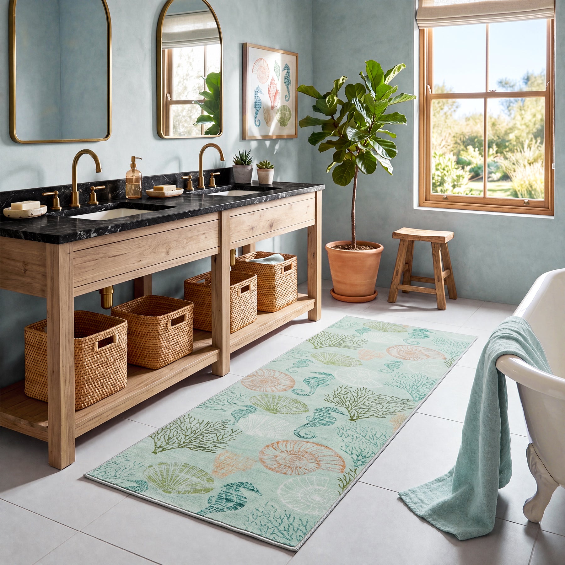 2x6/5x7/8x10 Boho Coastal Area Rug, Washable Non Slip Animal Indoor Carpet for Living room Bedroom, Oeko-Tex Certified