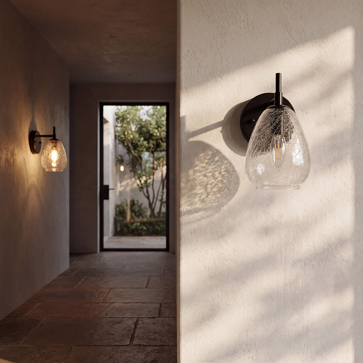 Tribesigns Wall Sconce with Black Crackle Glass, Indoor Wall Light Set of 2