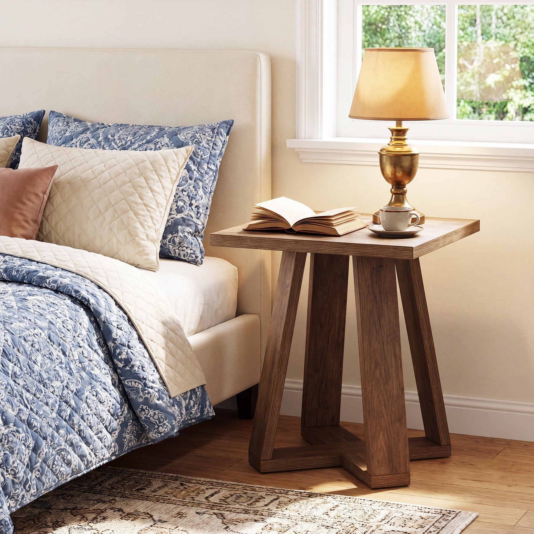 19.7" Farmhouse End Table, Cross Leg Square Side Table for Living Room