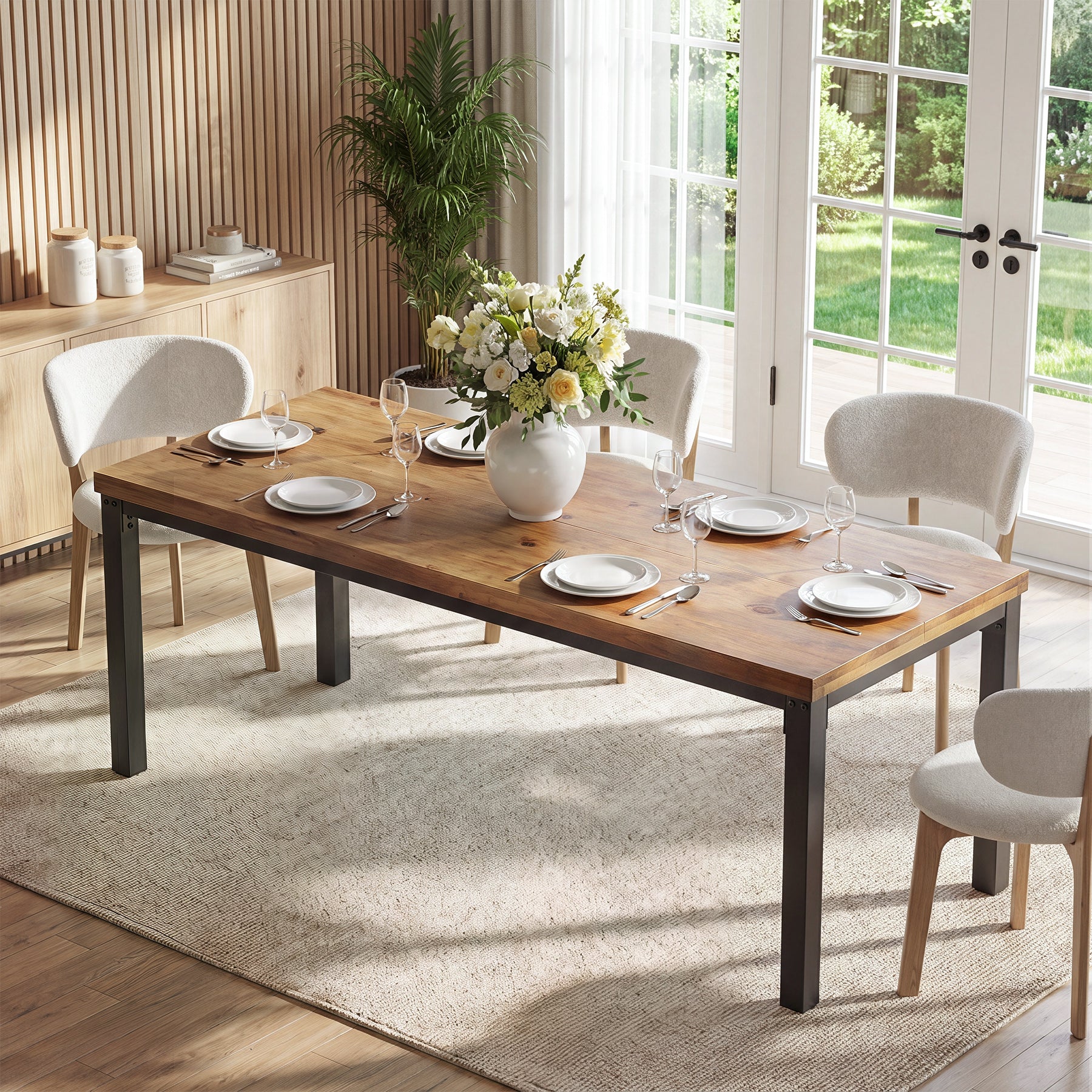 70.9" Solid Wood Dining Table, Farmhouse Kitchen Table with Thick Tabletop for 4-8 People