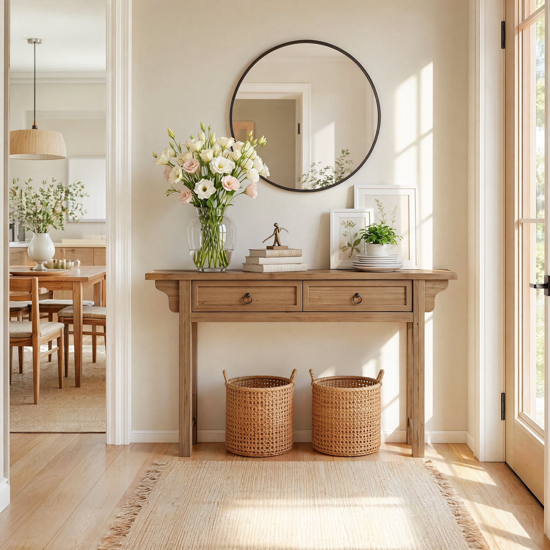 63" Solid Wood Console Table, Farmhouse Sofa Table Entryway Table with 2 Storage Drawers