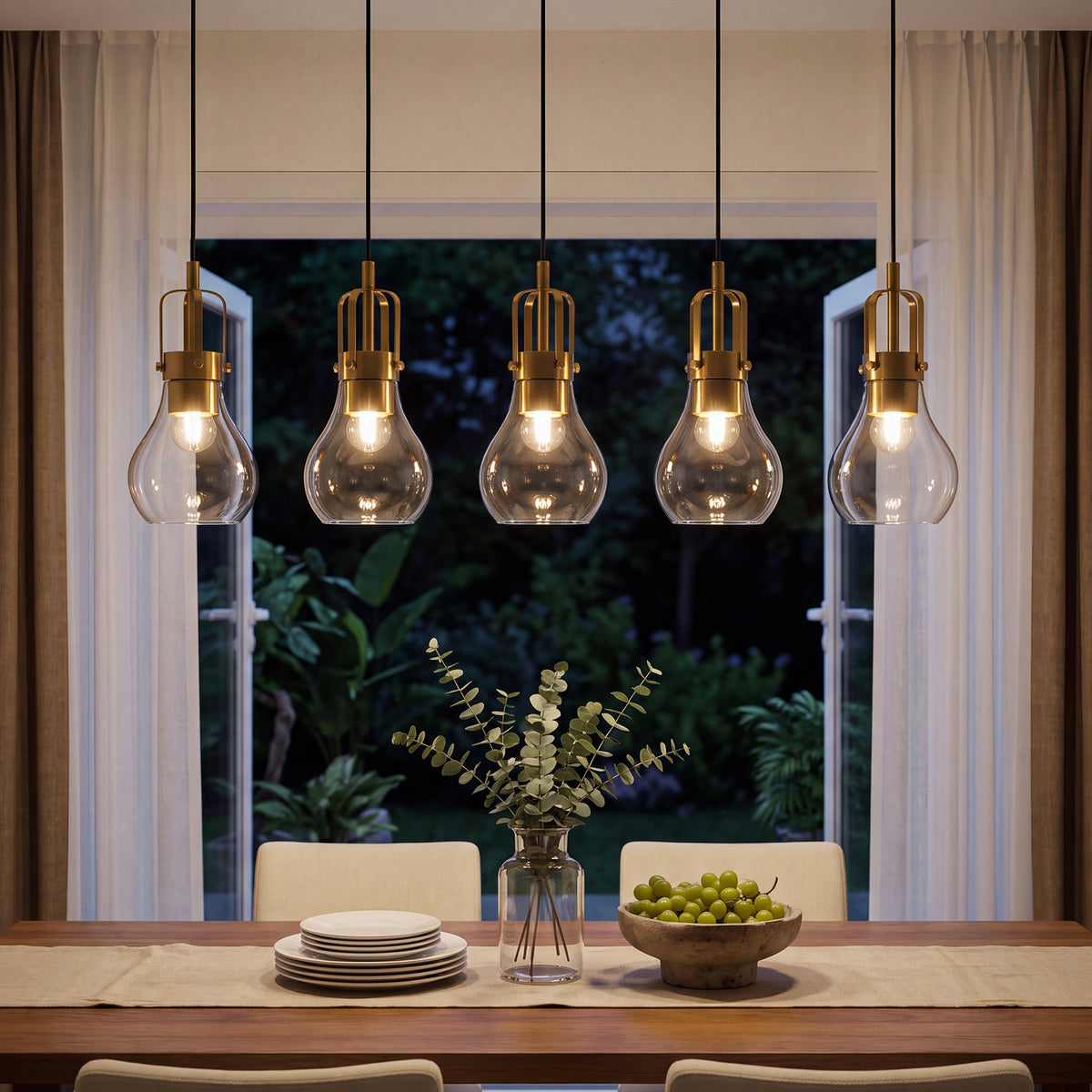 Modern Gold Pendant Light, Industrial Metal Cage Hanging Light with Clear Glass Shade