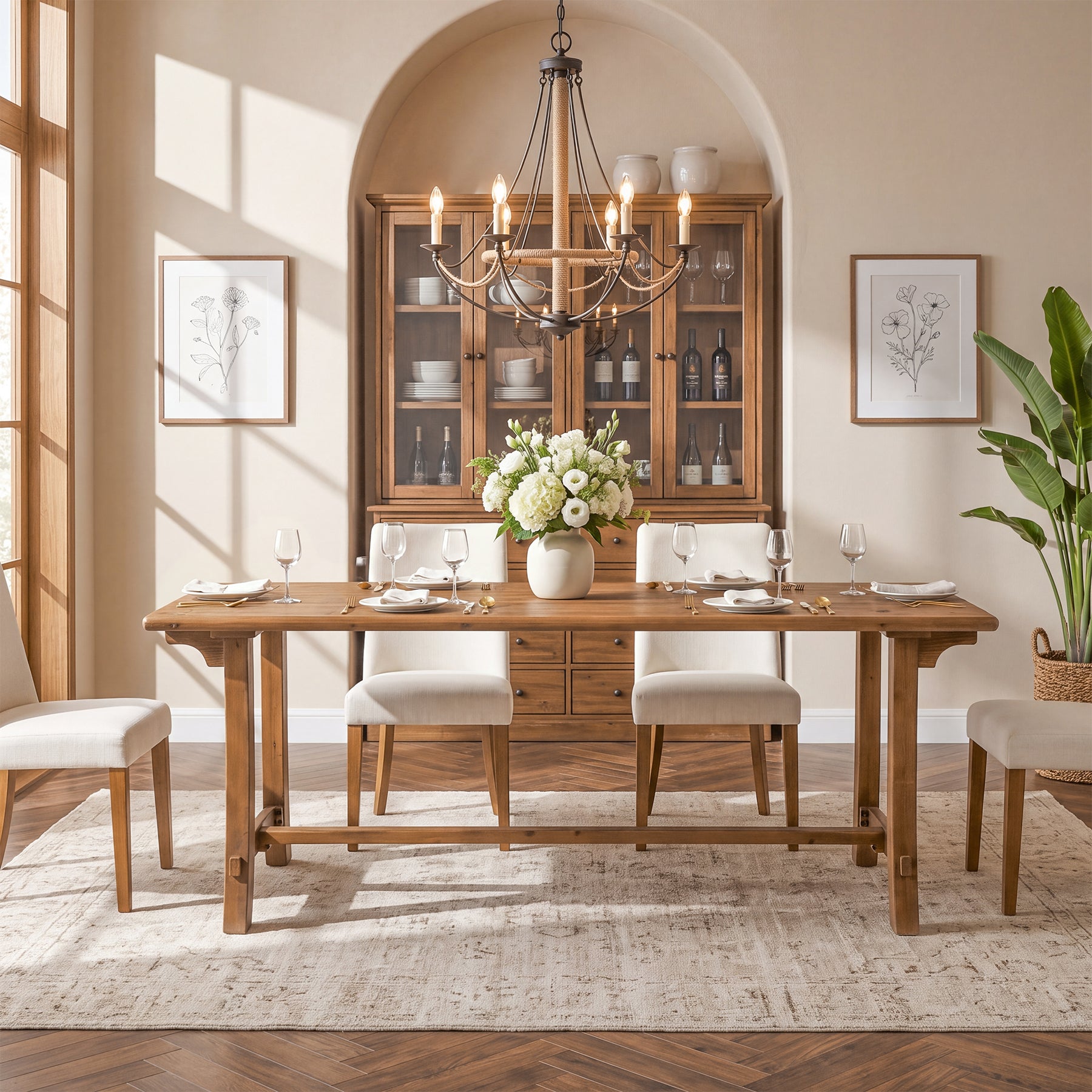 71" Farmhouse Trestle Dining Table for 6-8, Solid Wood Rectangle Kitchen Table
