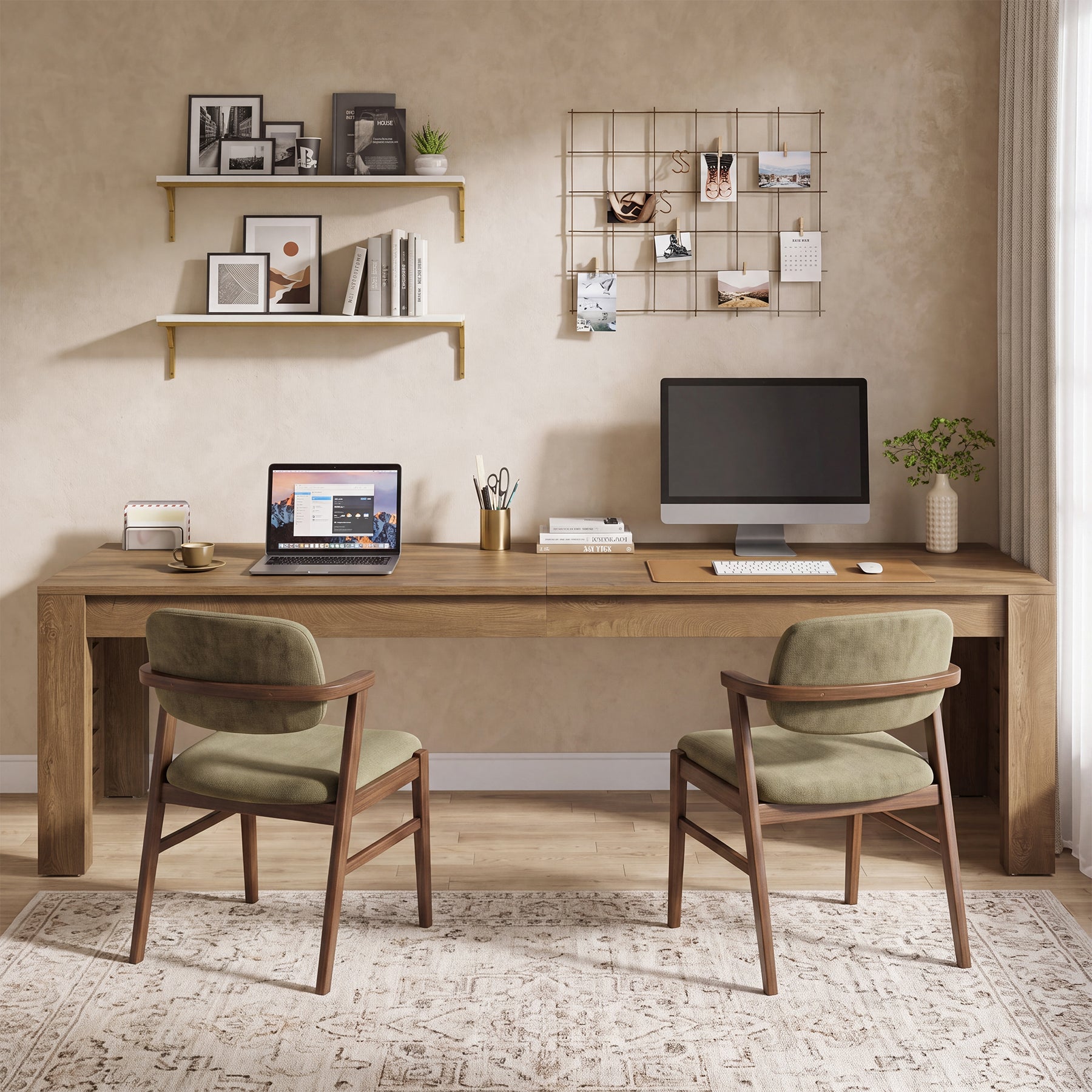 79" Executive Desk with Double Pedestal Base, Farmhouse Home Office Computer Desk