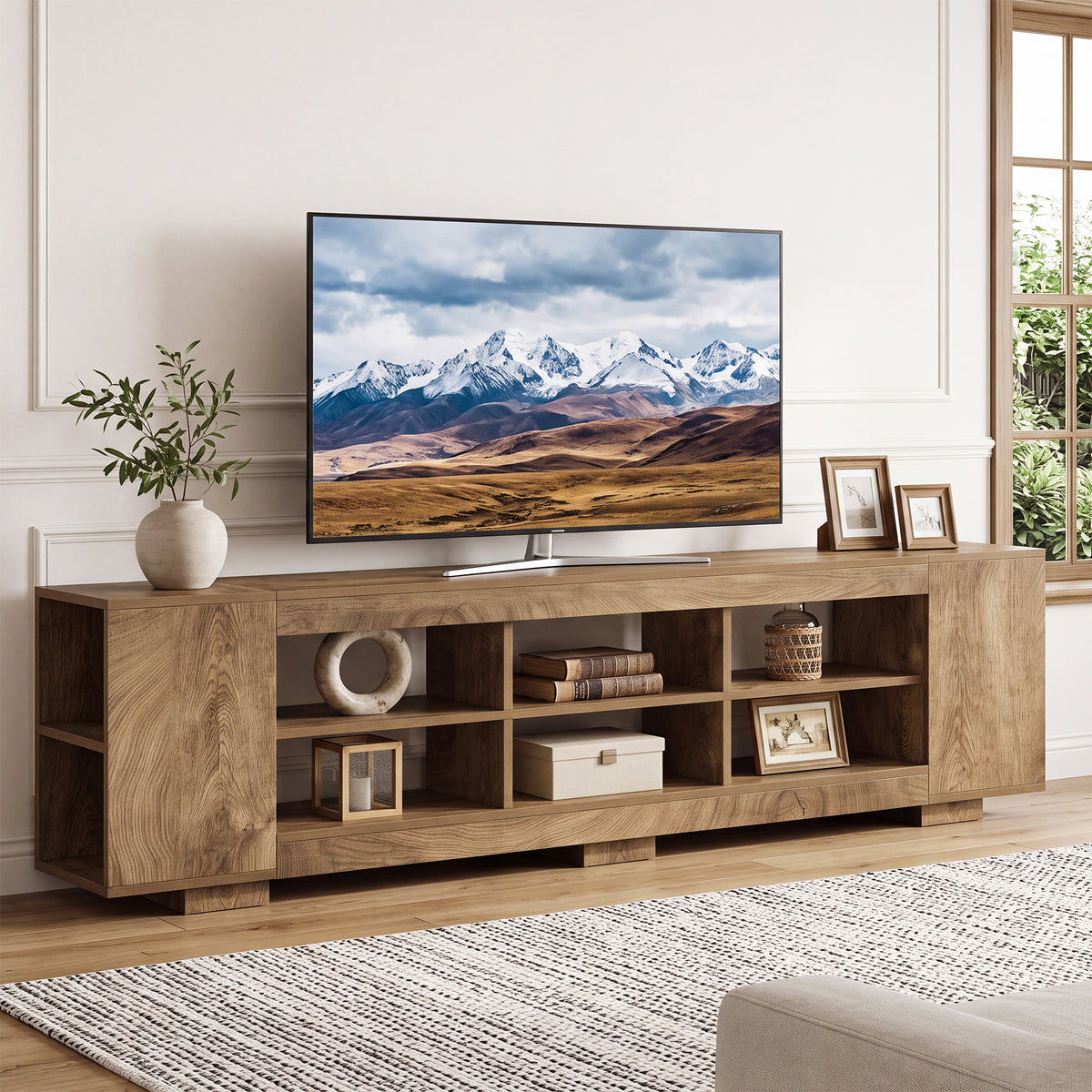 78.7" TV Stand with Open Storage Cubbies, Farmhouse Entertainment Center for TVs up to 80"