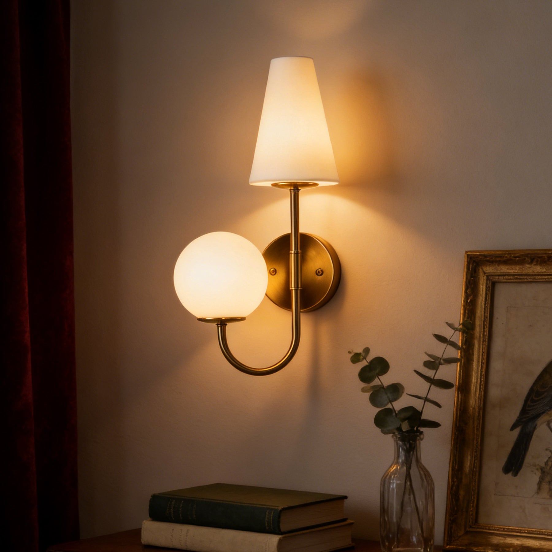 Double-Headed Wall Sconce, Elegant Wall Lamp Light Fixtures with Glass Shade