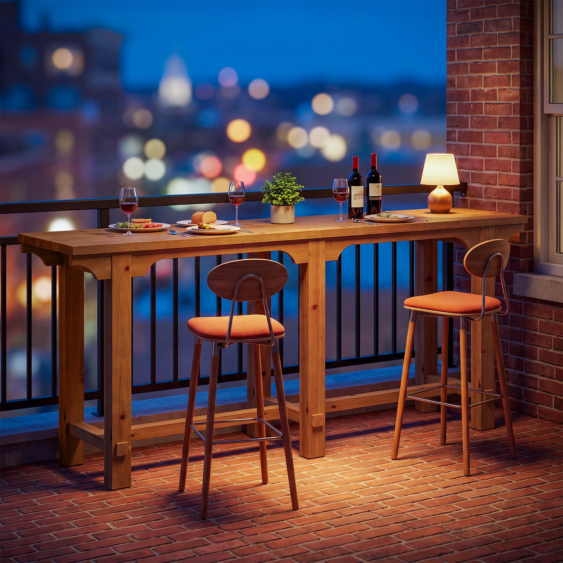 79" Extra Long Bar Table for 6-8, Counter Height Solid Wood Pub Table, Narrow High Top