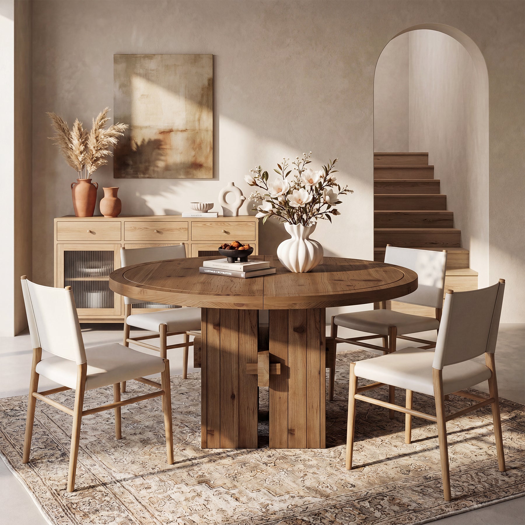 47" Solid Wood Dining Table, Farmhouse Round Kitchen Table for 4-6